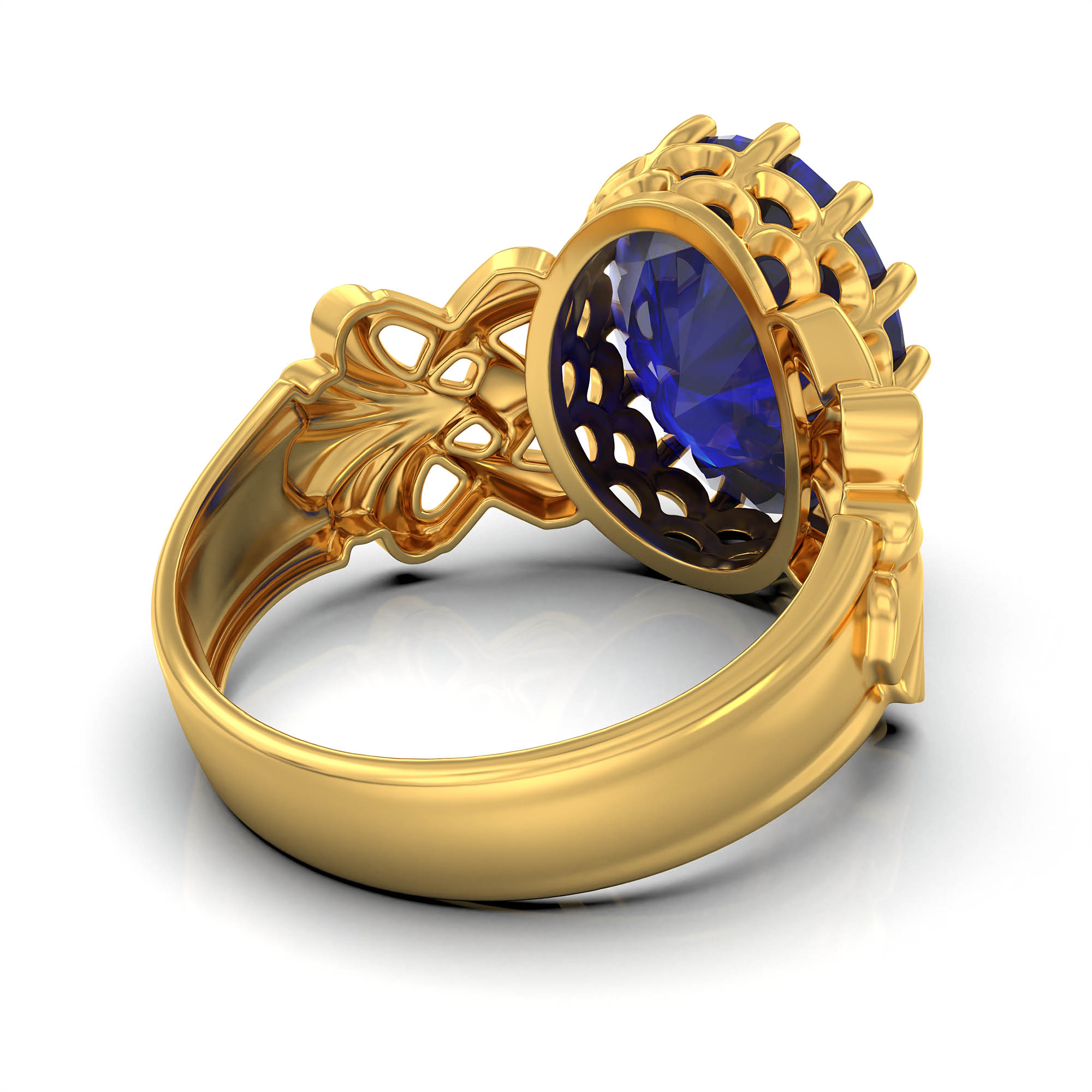 Blue Sapphire (Neelam) Antique Ring for Women in 22K Yellow Gold – Oval 13x10 mm, Prong Setting, 4 g (Design KA-6) thumbnail