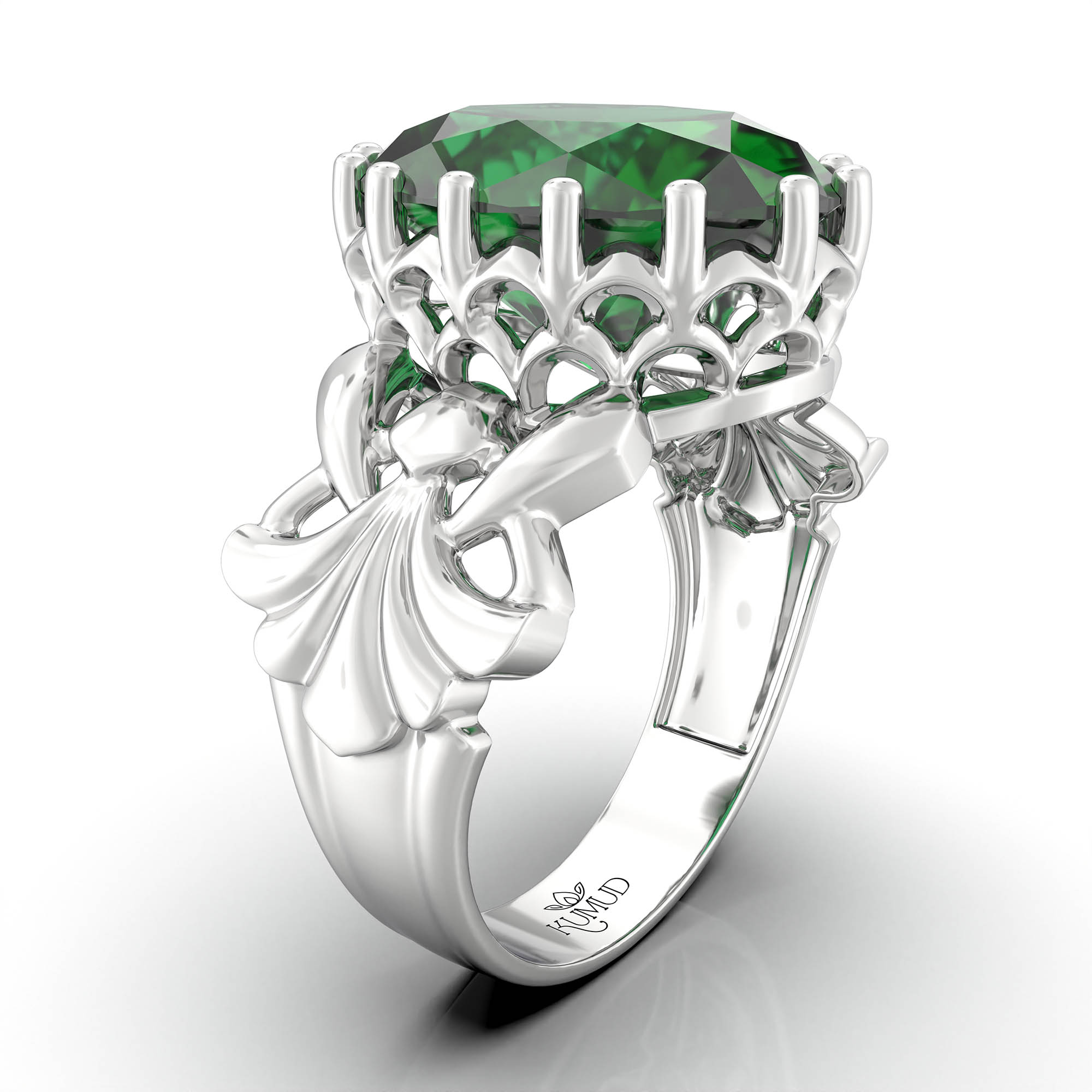 Emerald (Panna) Ring for Women in 925 Sterling Silver – Oval 13x10 mm, Prong Setting, 2.4 g (Design KA-6) thumbnail