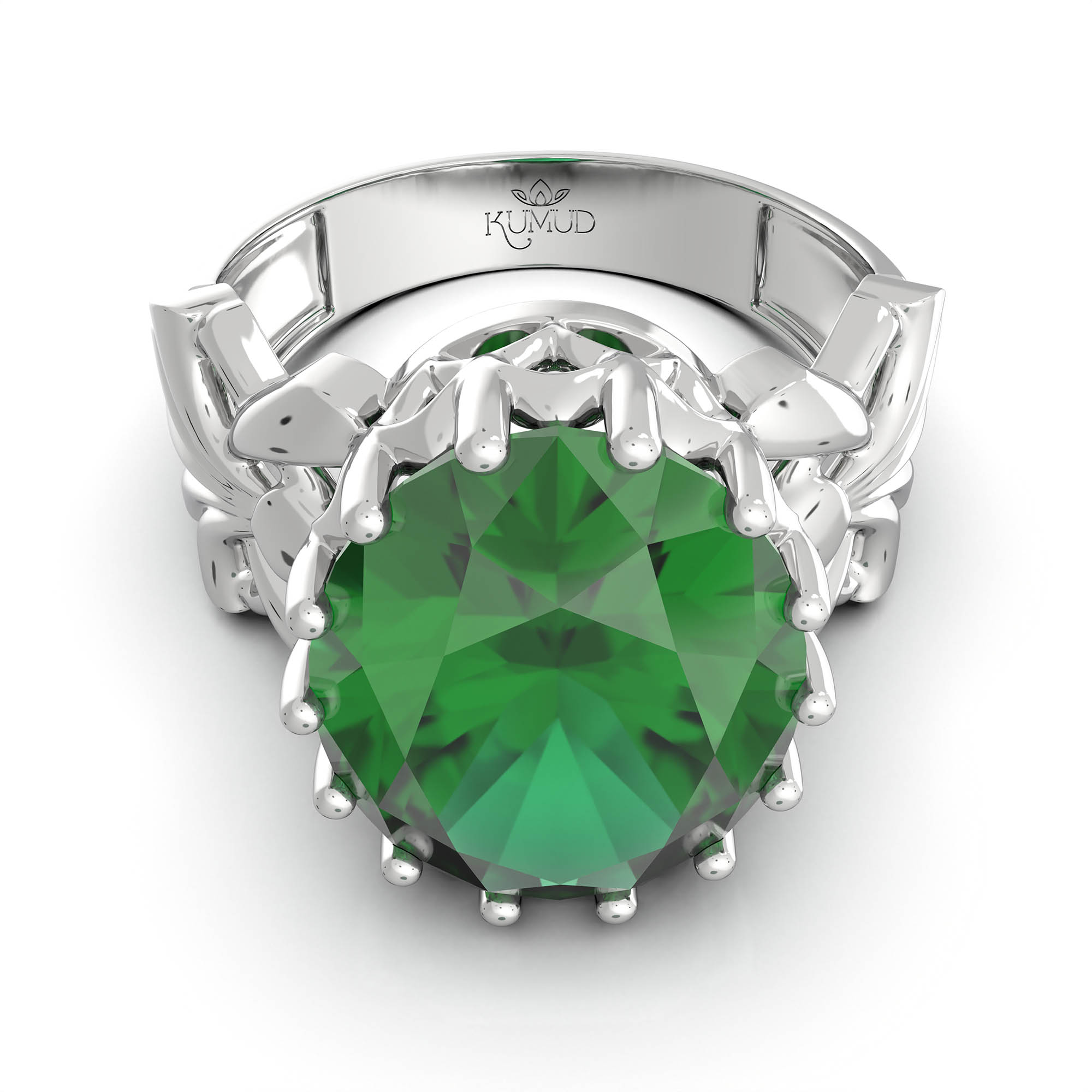 Emerald (Panna) Ring for Women in 925 Sterling Silver – Oval 13x10 mm, Prong Setting, 2.4 g (Design KA-6) thumbnail