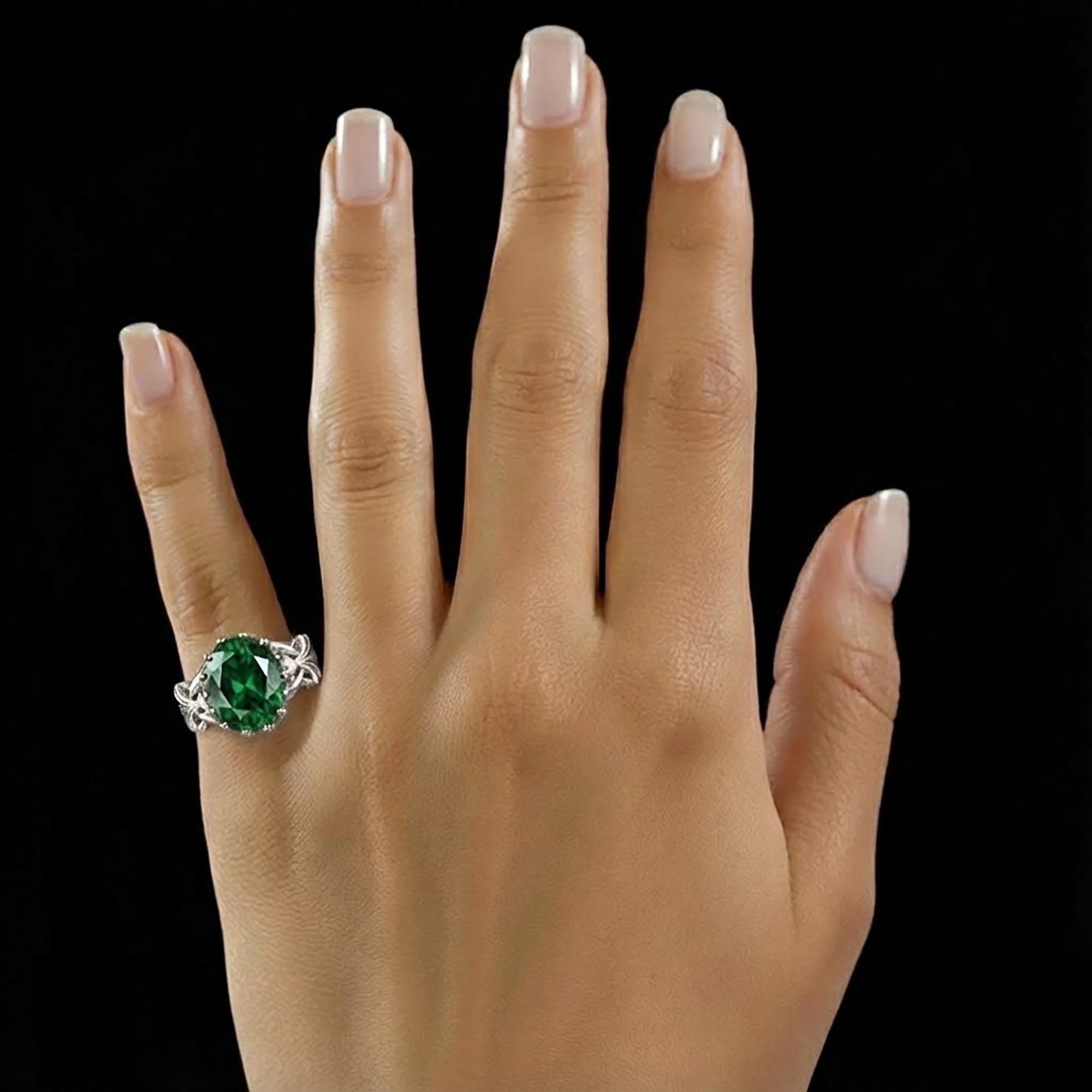 Emerald (Panna) Ring for Women in 925 Sterling Silver – Oval 13x10 mm, Prong Setting, 2.4 g (Design KA-6) thumbnail