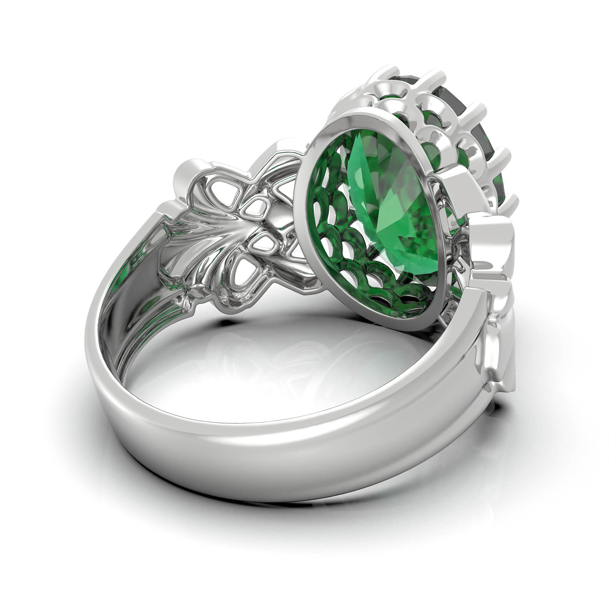 Emerald (Panna) Antique Ring for Women in 18K White Gold – Oval 13x10 mm, Prong Setting, 4 g (Design KA-6) thumbnail