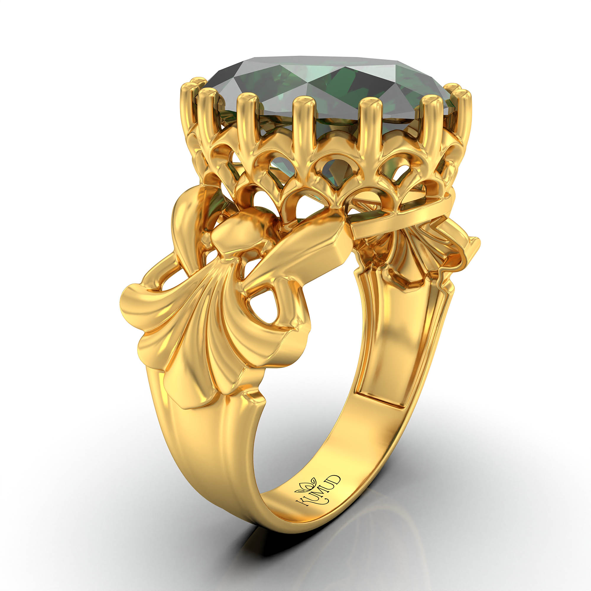 Emerald (Panna) Antique Ring for Women in 22K Yellow Gold – Oval 13x10 mm, Prong Setting, 4 g (Design KA-6) thumbnail