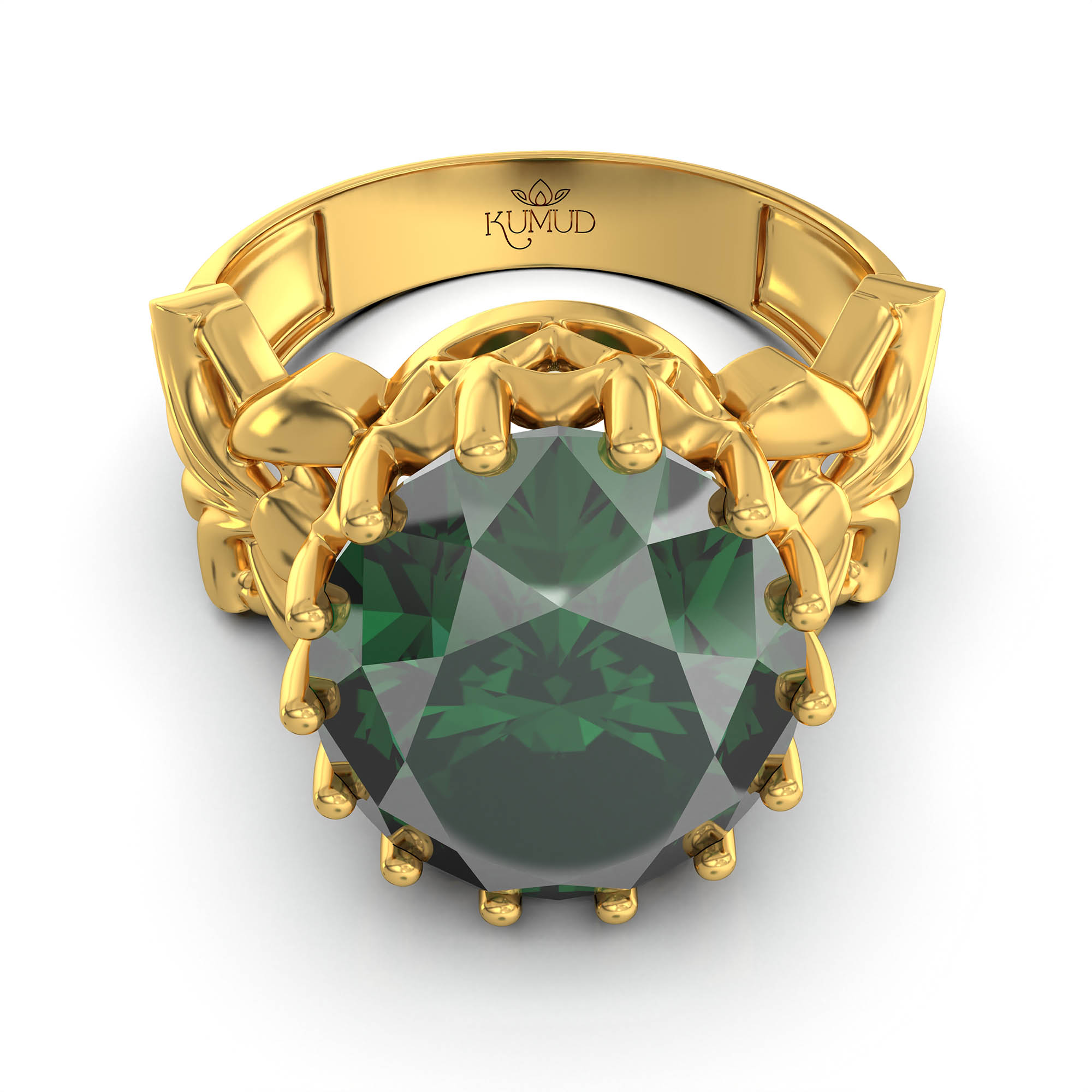 Emerald (Panna) Antique Ring for Women in 22K Yellow Gold – Oval 13x10 mm, Prong Setting, 4 g (Design KA-6) thumbnail
