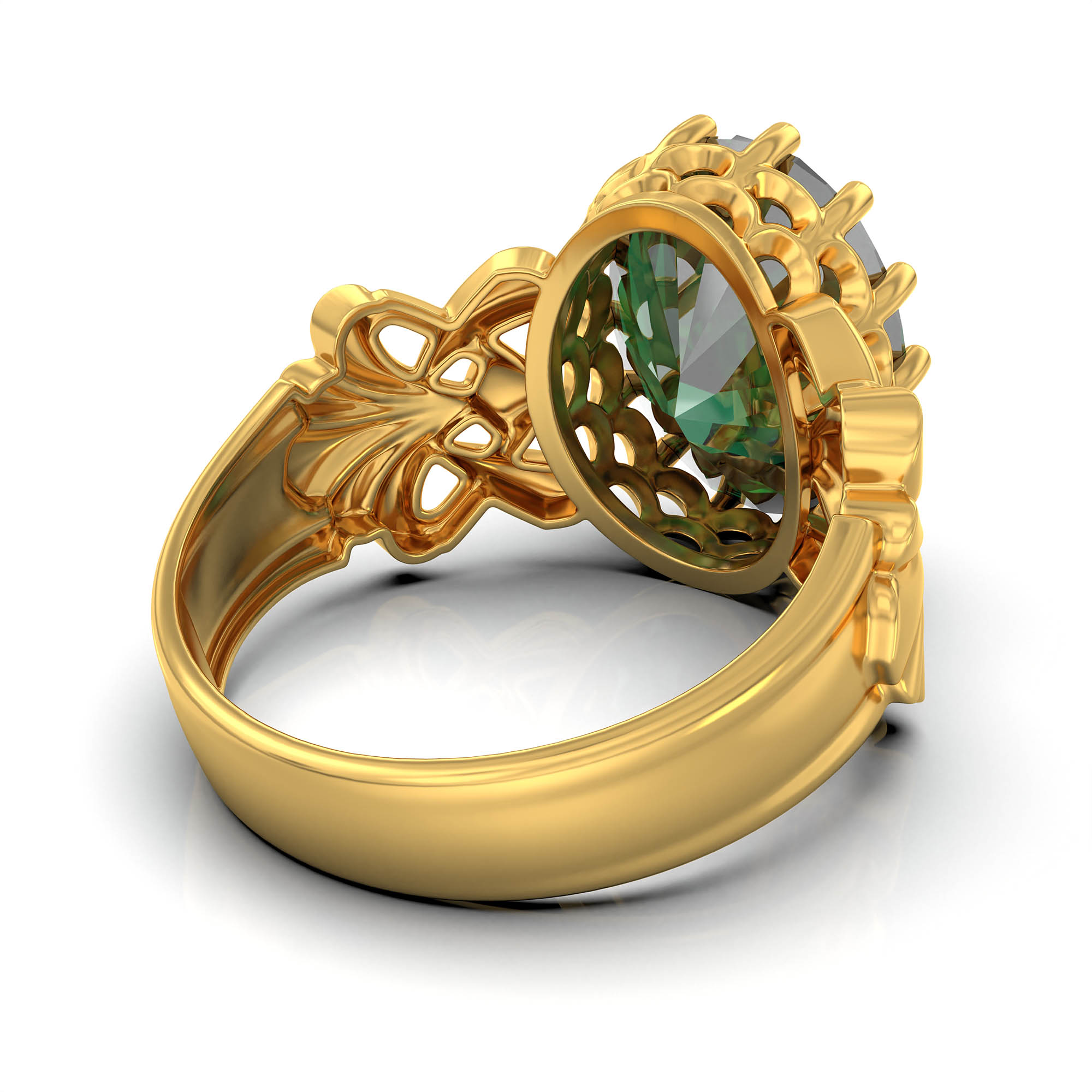 Emerald (Panna) Antique Ring for Women in 22K Yellow Gold – Oval 13x10 mm, Prong Setting, 4 g (Design KA-6) thumbnail