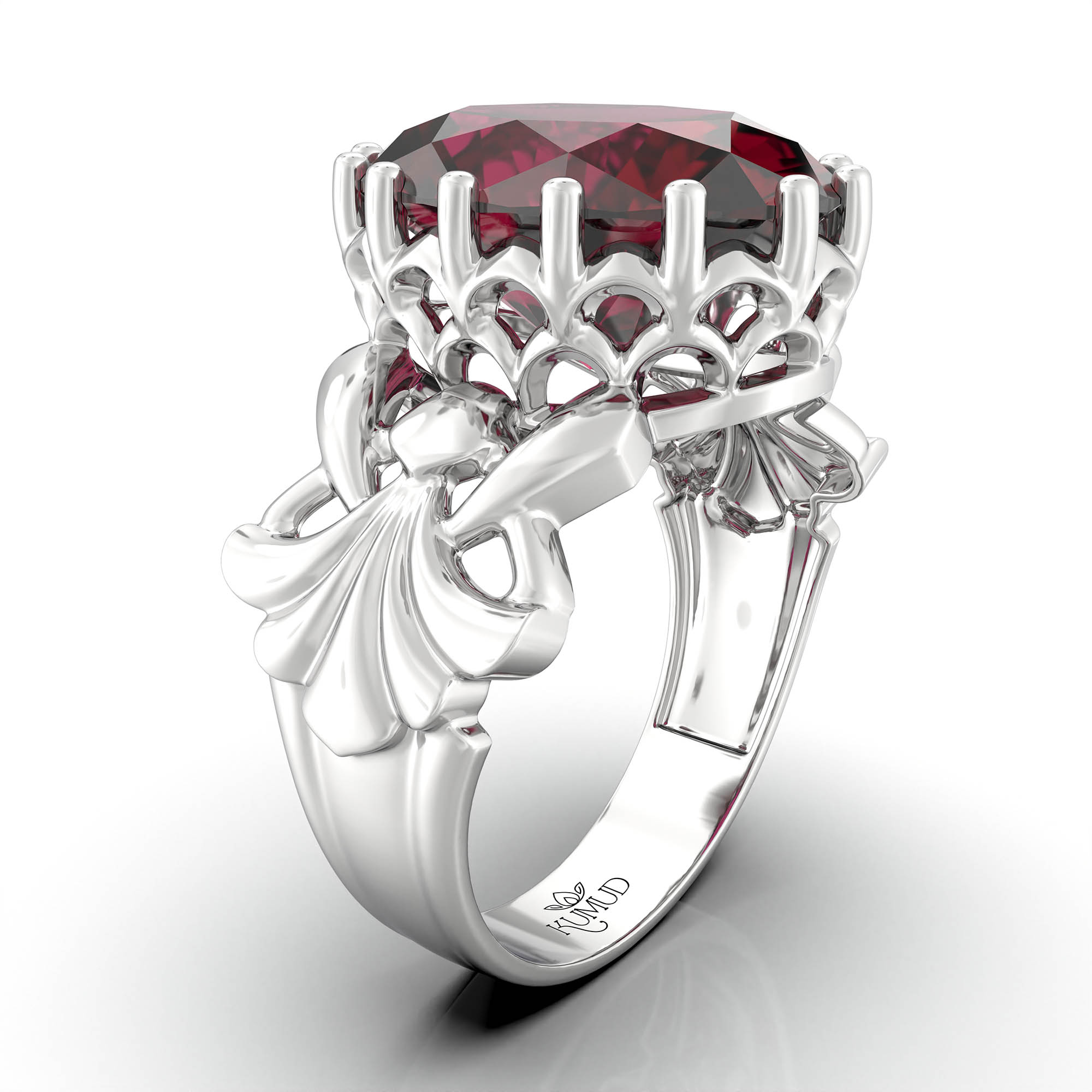 Ruby (Manik) Antique Ring for Women in 18K White Gold – Oval 13x10 mm, Prong Setting, 4 g (Design KA-6) thumbnail