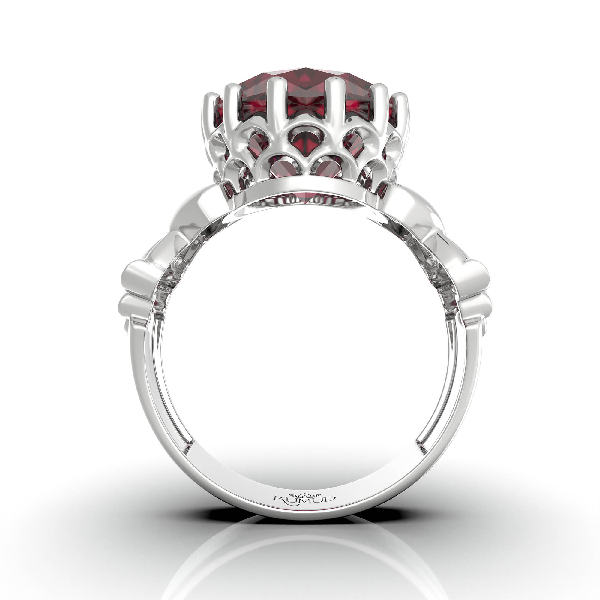 Ruby (Manik) Antique Ring for Women in 18K White Gold – Oval 13x10 mm, Prong Setting, 4 g (Design KA-6) thumbnail