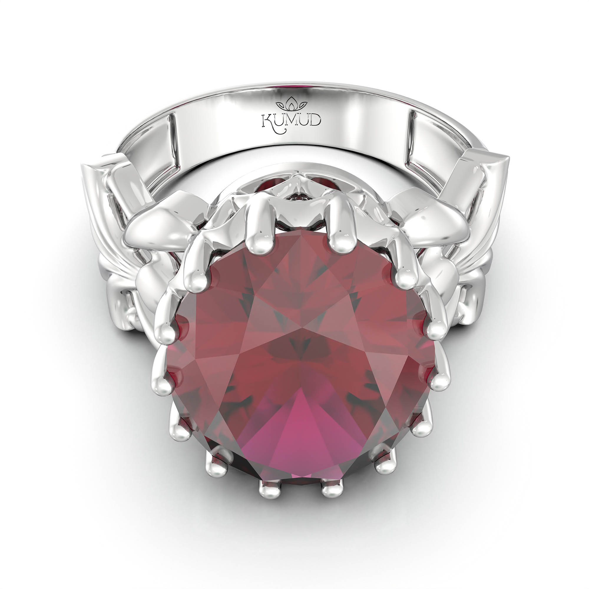 Ruby (Manik) Antique Ring for Women in 18K White Gold – Oval 13x10 mm, Prong Setting, 4 g (Design KA-6) thumbnail