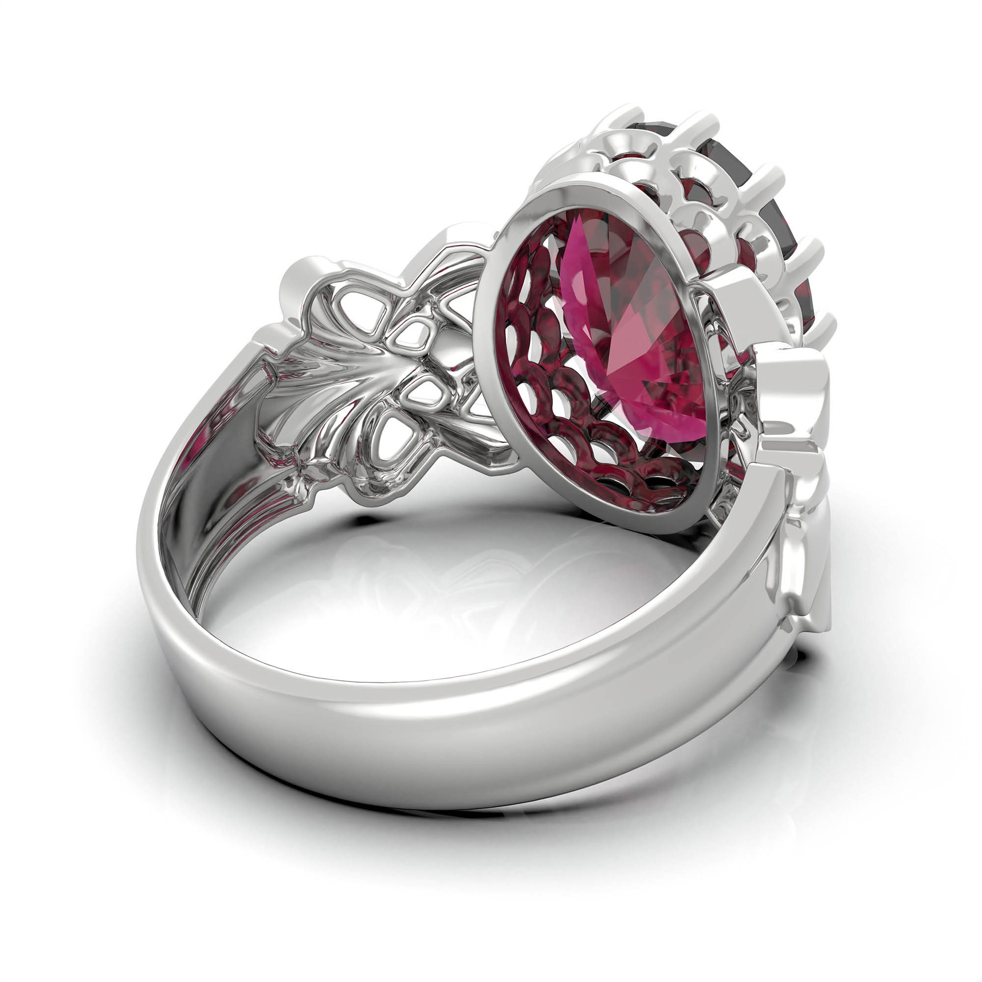 Ruby (Manik) Antique Ring for Women in 18K White Gold – Oval 13x10 mm, Prong Setting, 4 g (Design KA-6) thumbnail