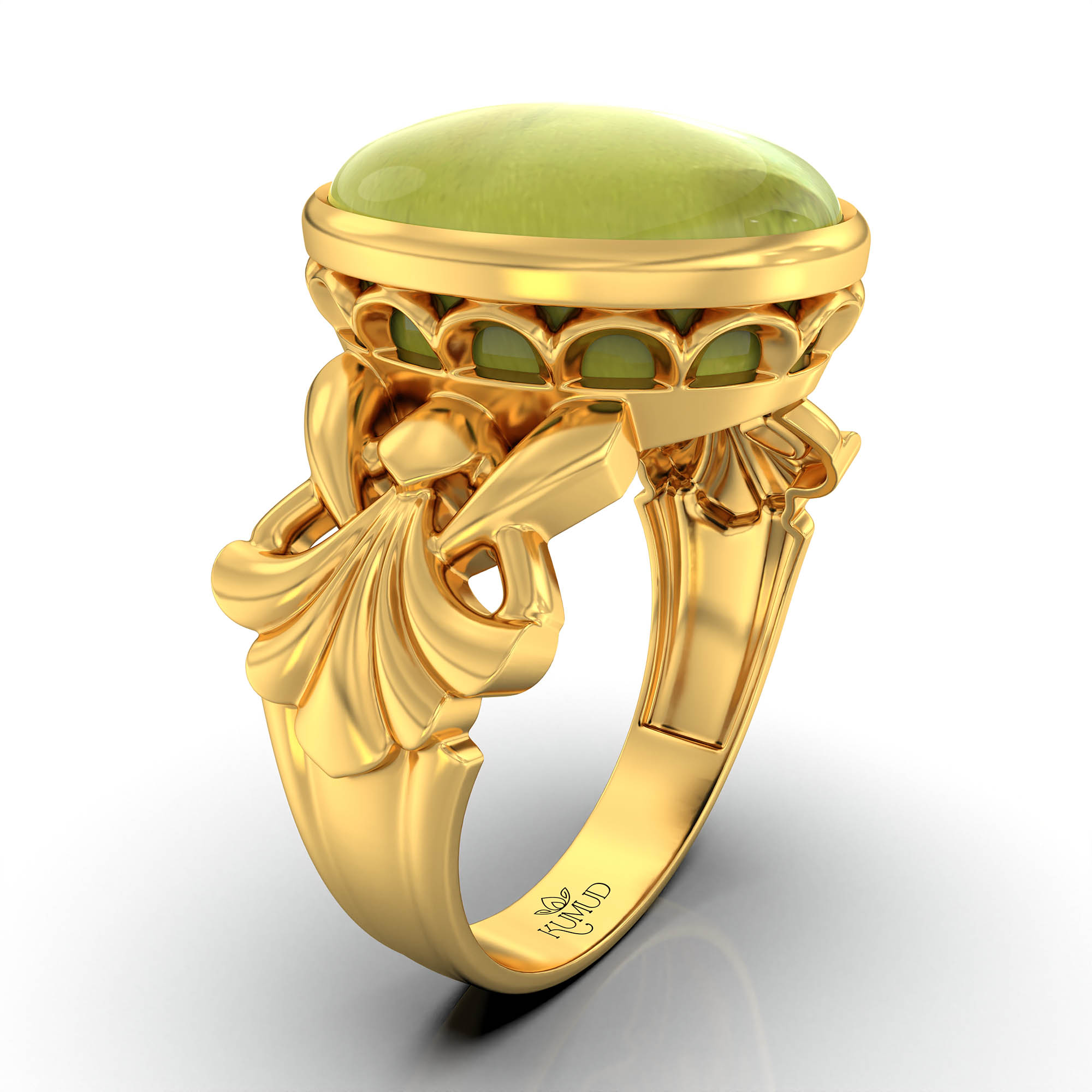 Cat's Eye (Lehsunia) Antique Ring for Women in 22K Yellow Gold – Oval Cabochon 13x10 mm, Bezel Setting, 4 g (Design KA-6) thumbnail