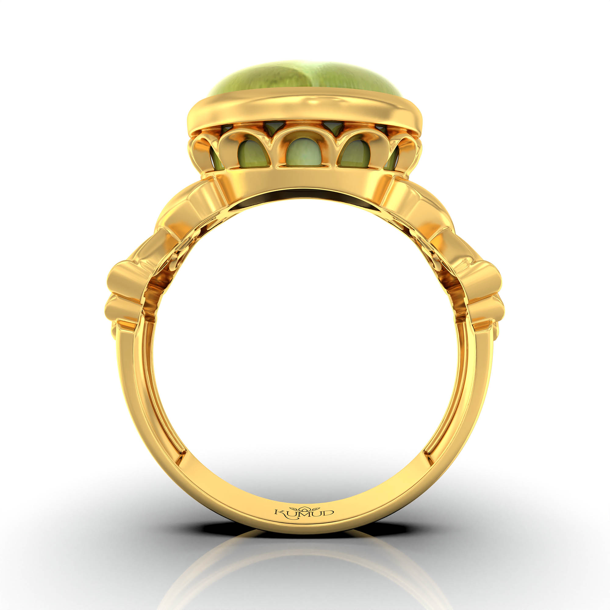 Cat's Eye (Lehsunia) Antique Ring for Women in 22K Yellow Gold – Oval Cabochon 13x10 mm, Bezel Setting, 4 g (Design KA-6) thumbnail