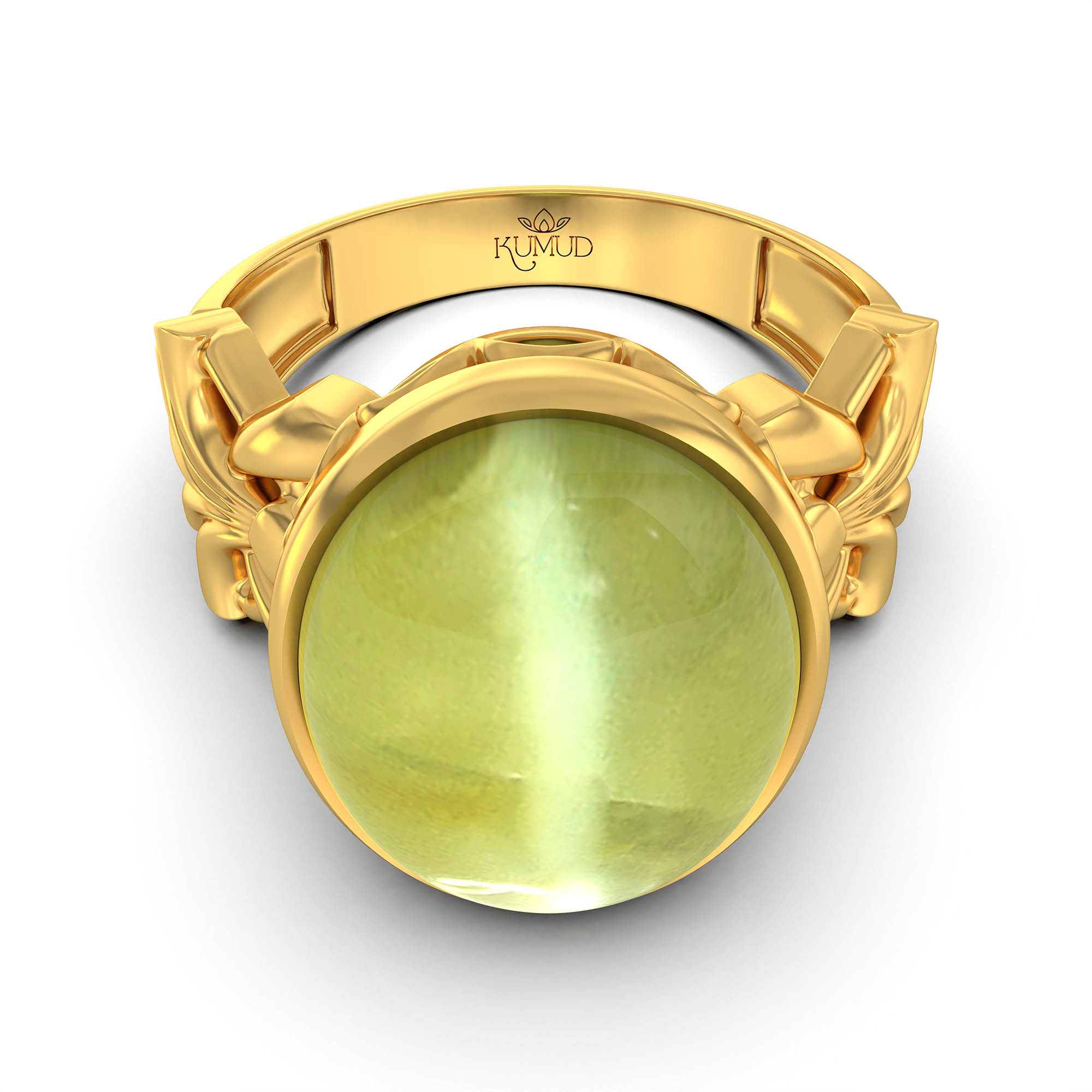 Cat's Eye (Lehsunia) Antique Ring for Women in 22K Yellow Gold – Oval Cabochon 13x10 mm, Bezel Setting, 4 g (Design KA-6) thumbnail