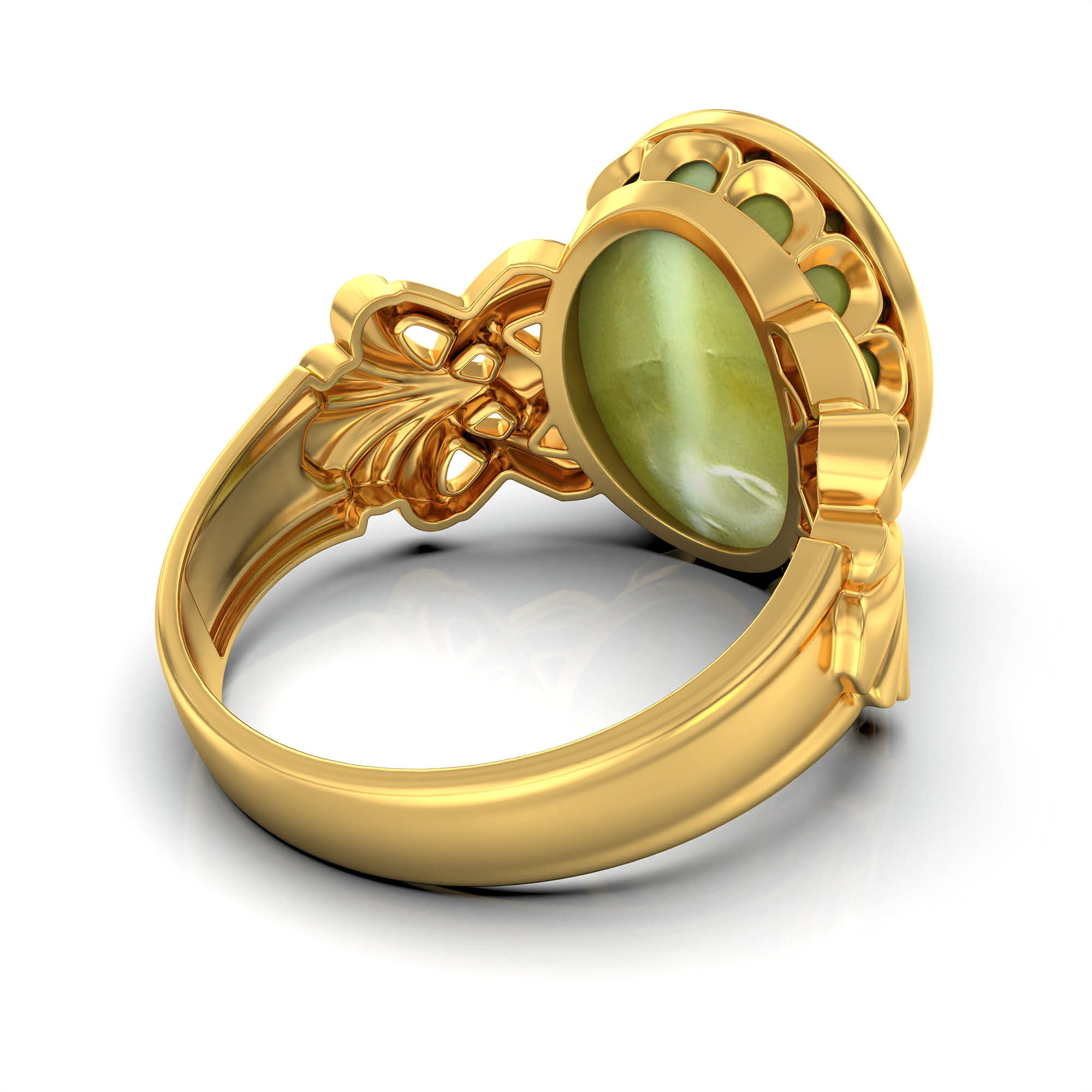 Cat's Eye (Lehsunia) Antique Ring for Women in 22K Yellow Gold – Oval Cabochon 13x10 mm, Bezel Setting, 4 g (Design KA-6) thumbnail