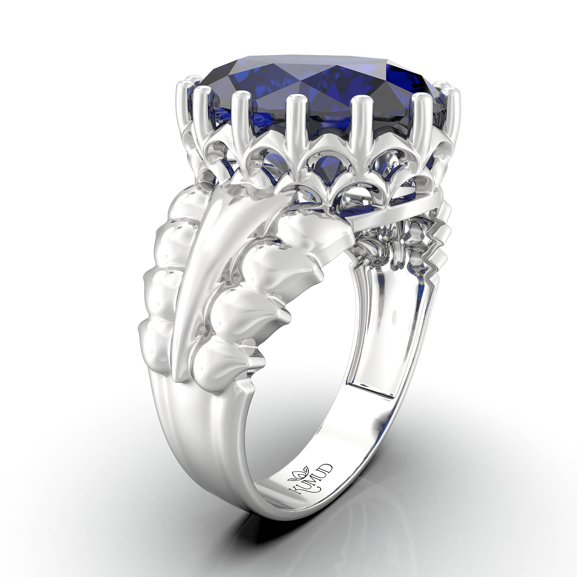Blue Sapphire (Neelam) Ring for Women in 925 Sterling Silver – Oval 13x10 mm, Prong Setting, 2.4 g (Design KA-7) thumbnail