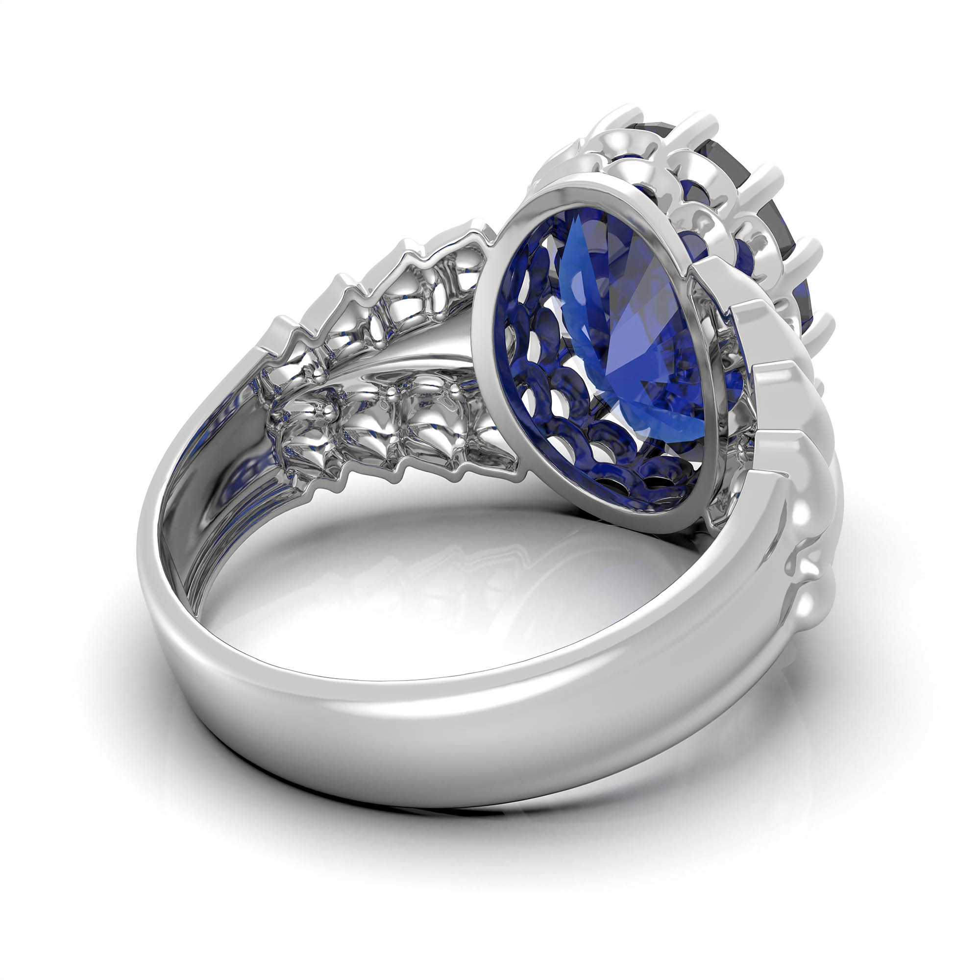 Blue Sapphire (Neelam) Ring for Women in 925 Sterling Silver – Oval 13x10 mm, Prong Setting, 2.4 g (Design KA-7) thumbnail