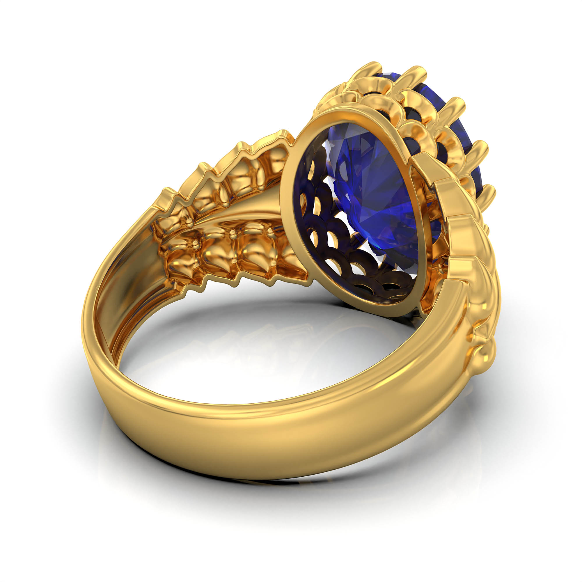 Blue Sapphire (Neelam) Antique Ring for Women in 22K Yellow Gold – Oval 13x10 mm, Prong Setting, 4 g (Design KA-7) thumbnail