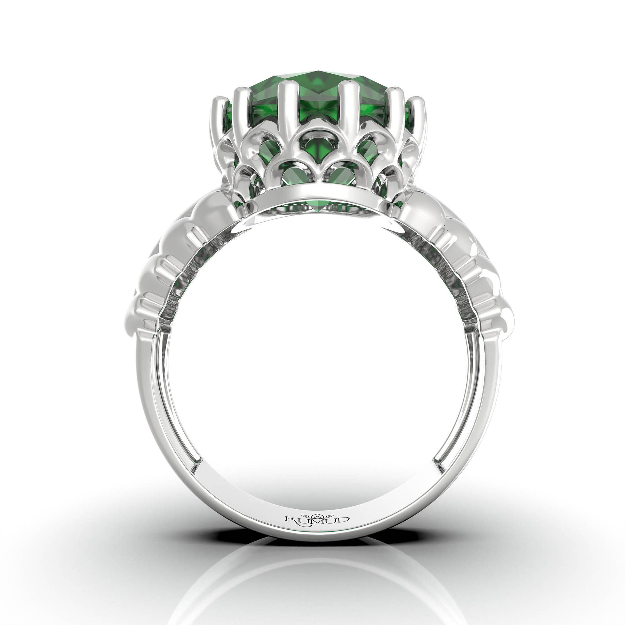 Emerald (Panna) Antique Ring for Women in 18K White Gold – Oval 13x10 mm, Prong Setting, 4 g (Design KA-7) thumbnail