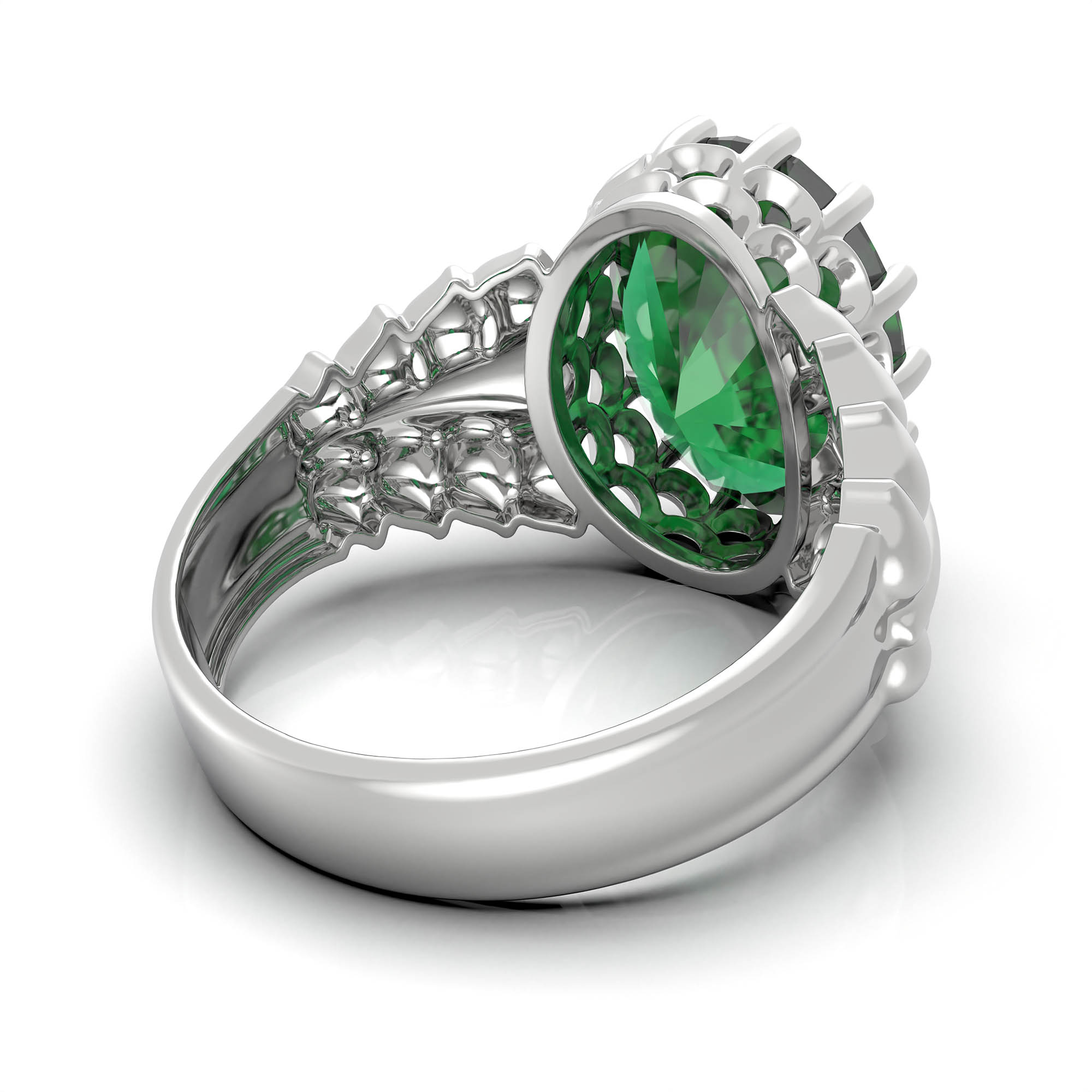 Emerald (Panna) Antique Ring for Women in 18K White Gold – Oval 13x10 mm, Prong Setting, 4 g (Design KA-7) thumbnail