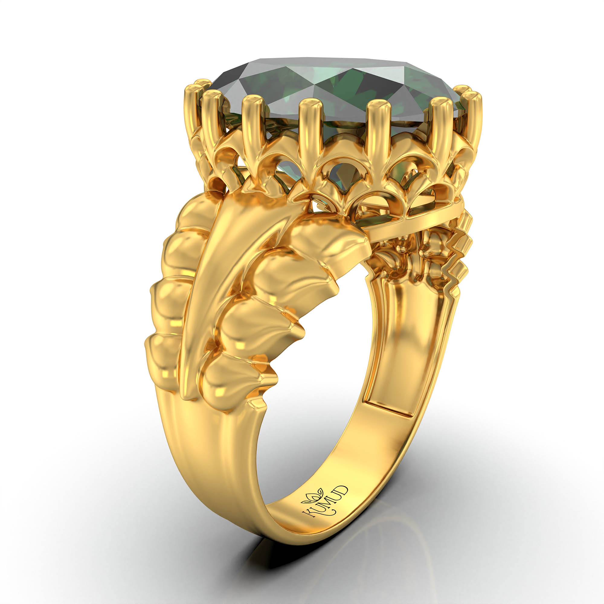 Emerald (Panna) Antique Ring for Women in 22K Yellow Gold – Oval 13x10 mm, Prong Setting, 4 g (Design KA-7) thumbnail