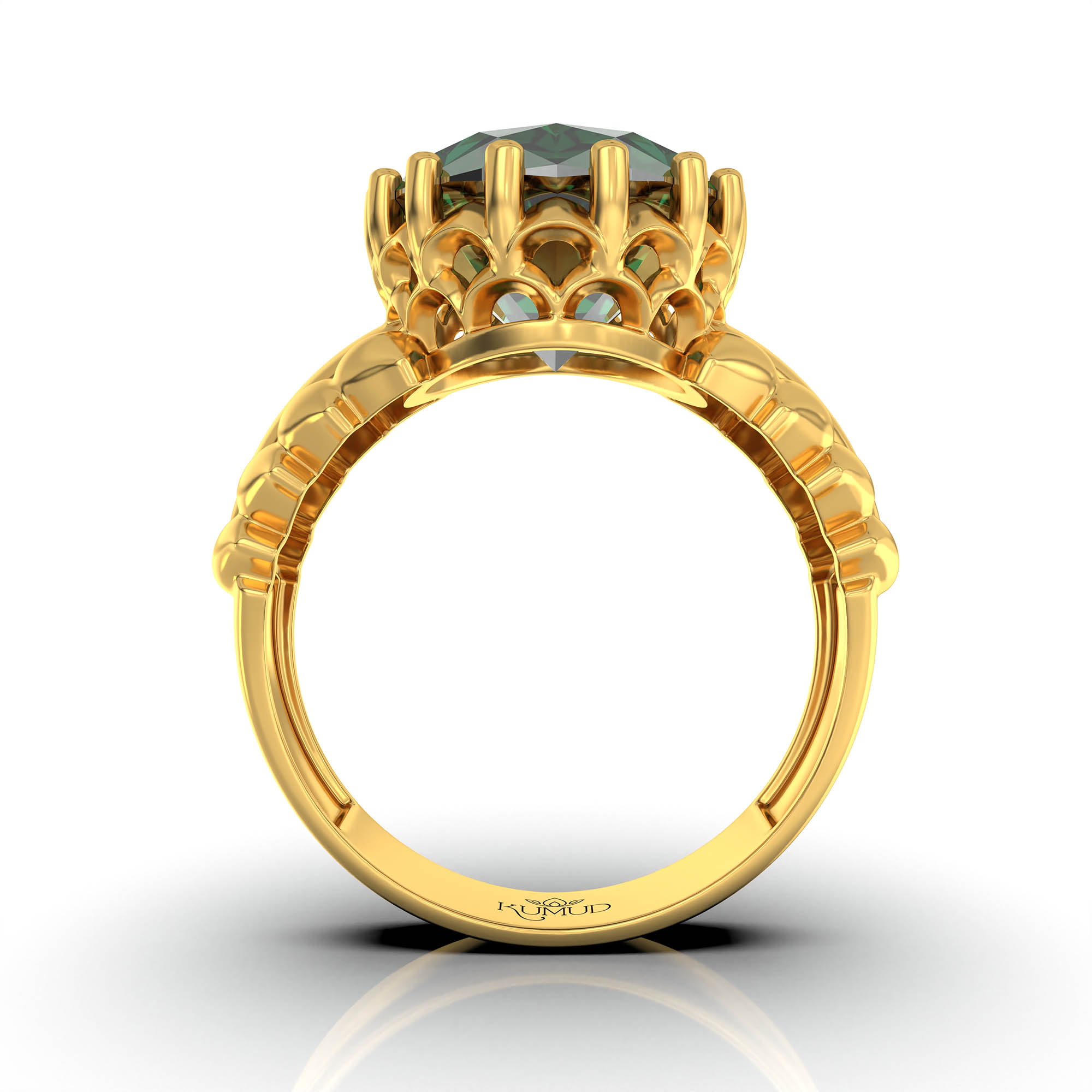 Emerald (Panna) Antique Ring for Women in 22K Yellow Gold – Oval 13x10 mm, Prong Setting, 4 g (Design KA-7) thumbnail