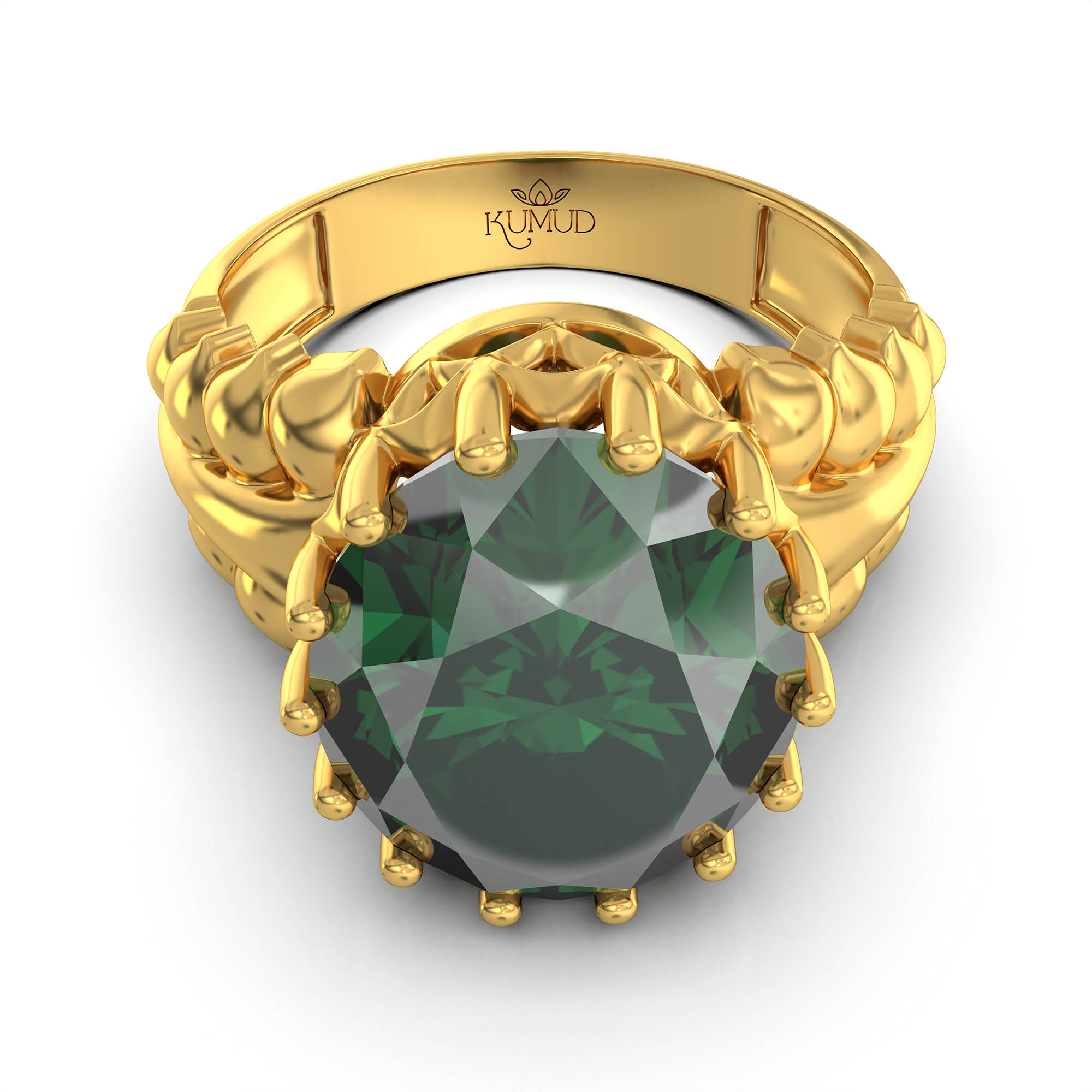 Emerald (Panna) Antique Ring for Women in 22K Yellow Gold – Oval 13x10 mm, Prong Setting, 4 g (Design KA-7) thumbnail