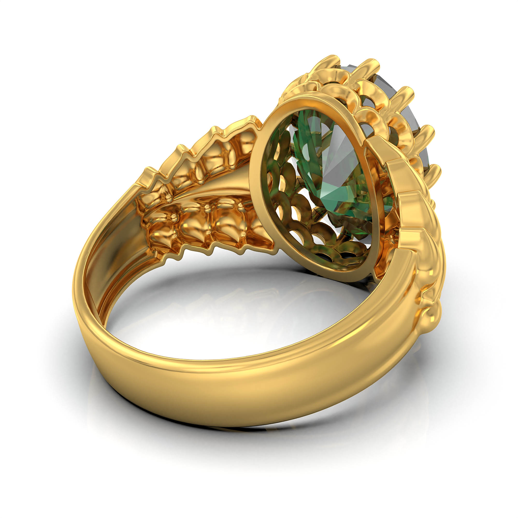 Emerald (Panna) Antique Ring for Women in 22K Yellow Gold – Oval 13x10 mm, Prong Setting, 4 g (Design KA-7) thumbnail