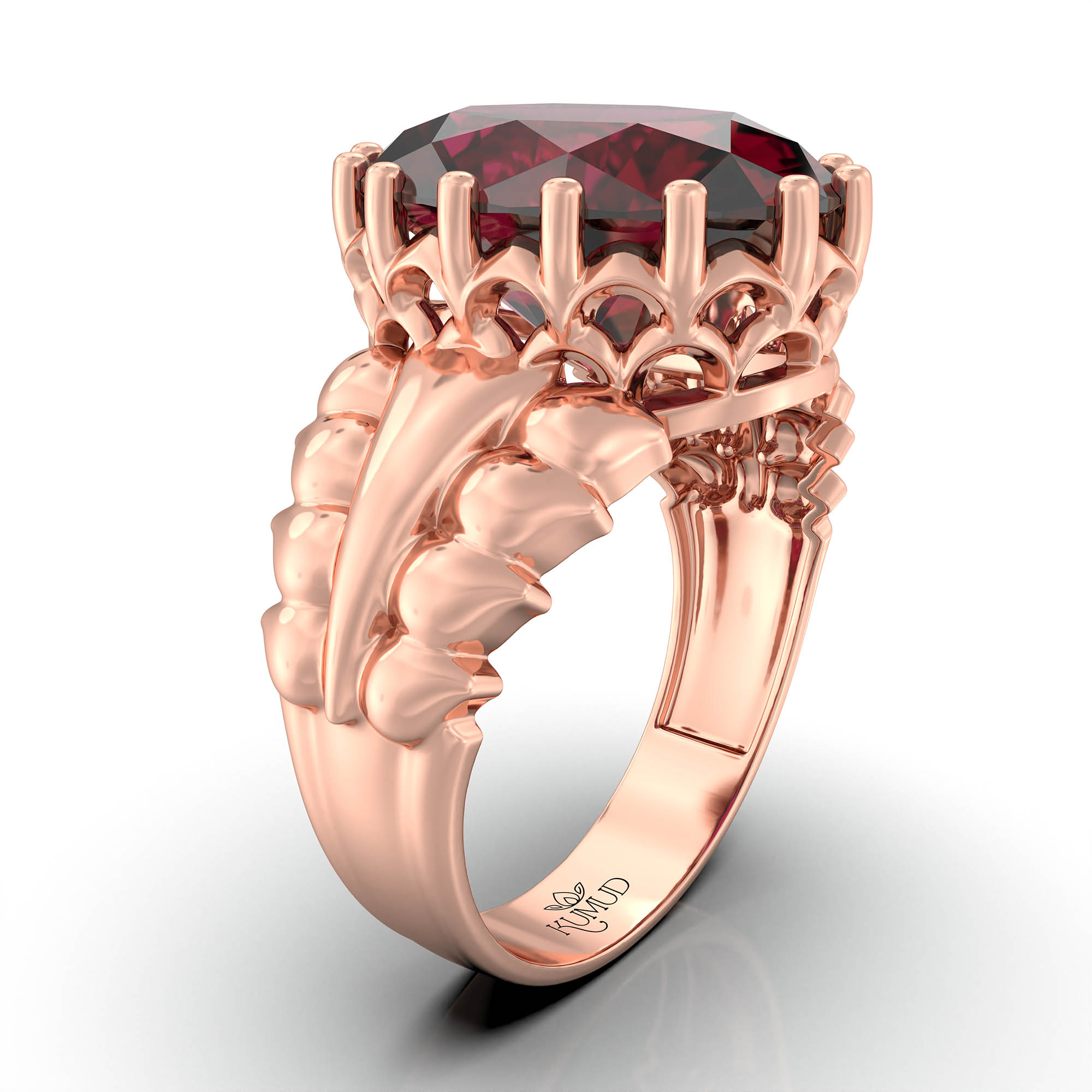 Ruby (Manik) Antique Ring for Women in 18K Rose Gold – Oval 13x10 mm, Prong Setting, 4 g (Design KA-7) thumbnail