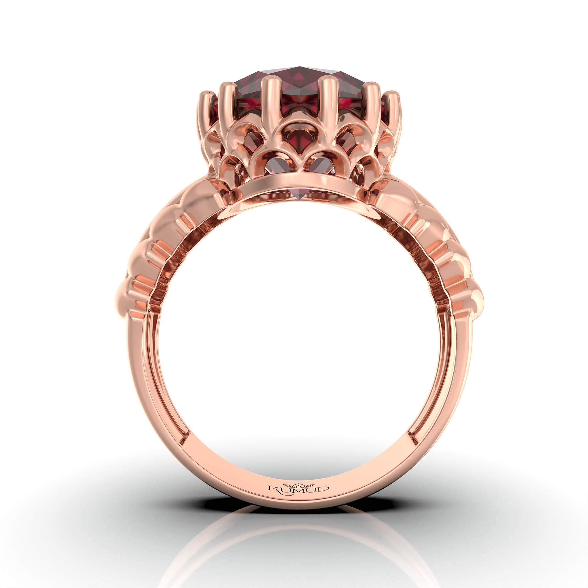 Ruby (Manik) Antique Ring for Women in 18K Rose Gold – Oval 13x10 mm, Prong Setting, 4 g (Design KA-7) thumbnail