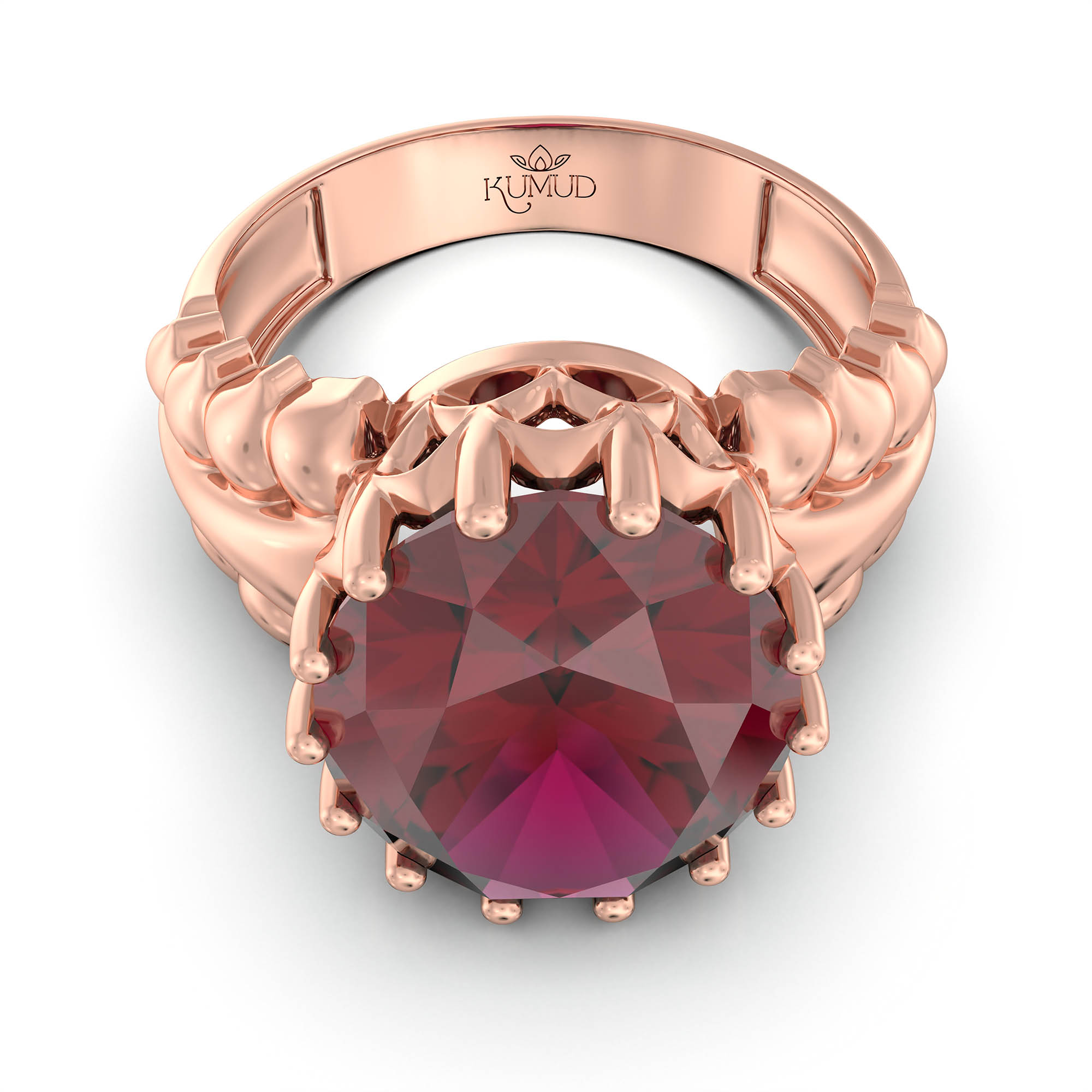 Ruby (Manik) Antique Ring for Women in 18K Rose Gold – Oval 13x10 mm, Prong Setting, 4 g (Design KA-7) thumbnail