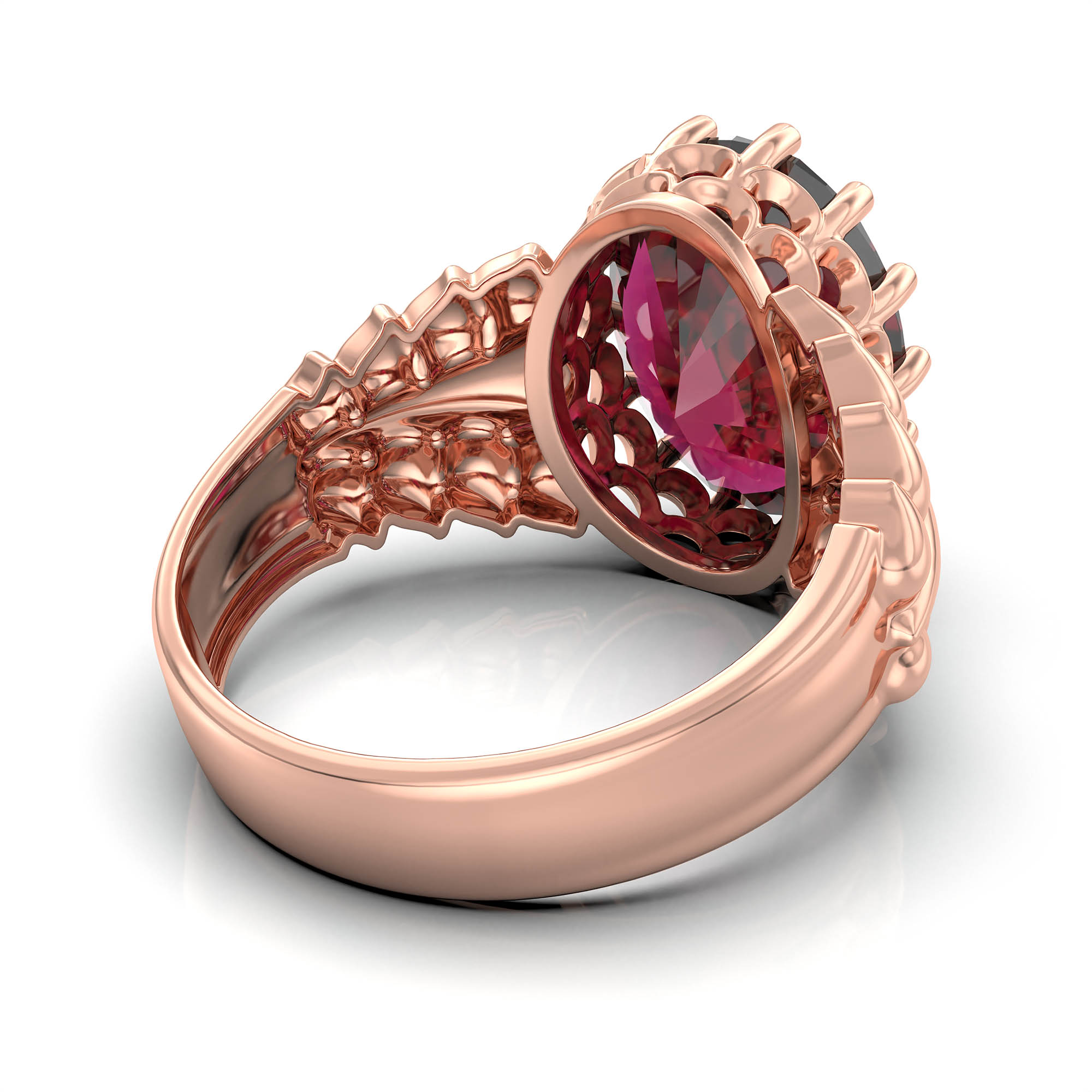 Ruby (Manik) Antique Ring for Women in 18K Rose Gold – Oval 13x10 mm, Prong Setting, 4 g (Design KA-7) thumbnail