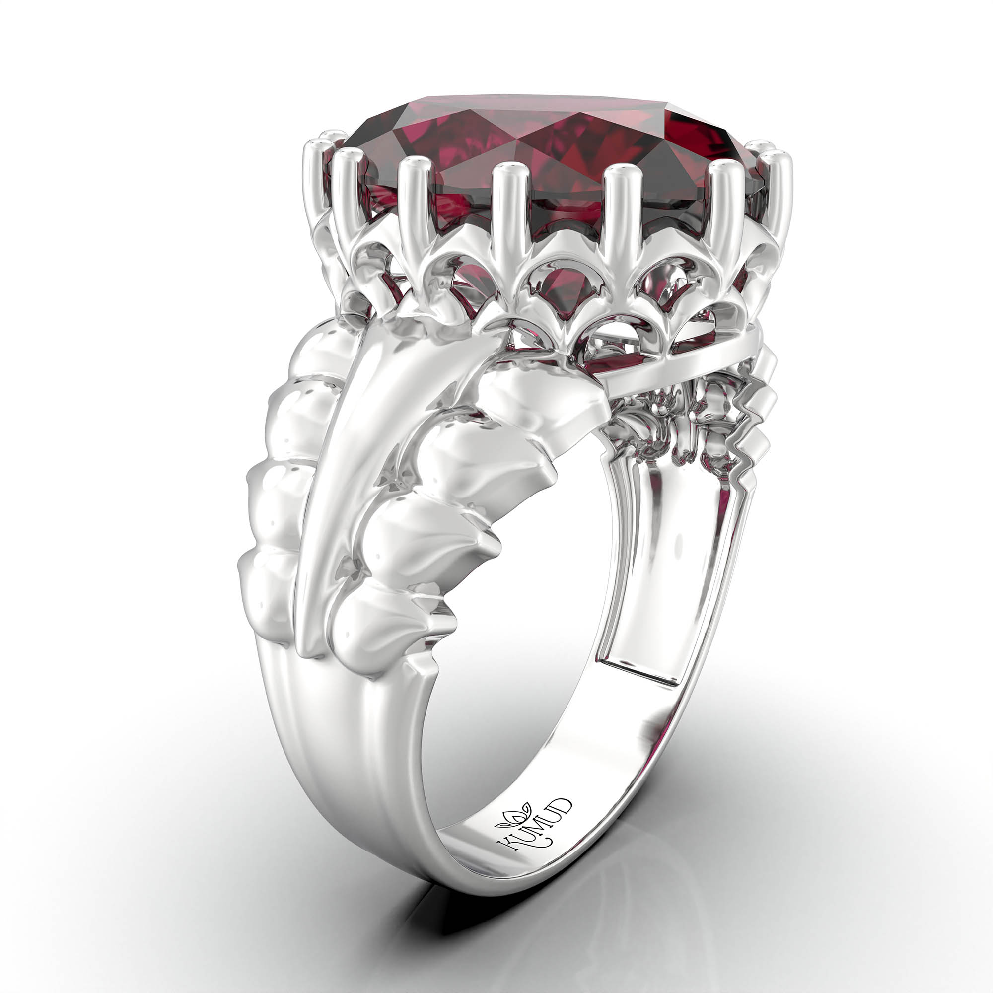 Ruby (Manik) Antique Ring for Women in 18K White Gold – Oval 13x10 mm, Prong Setting, 4 g (Design KA-7) thumbnail