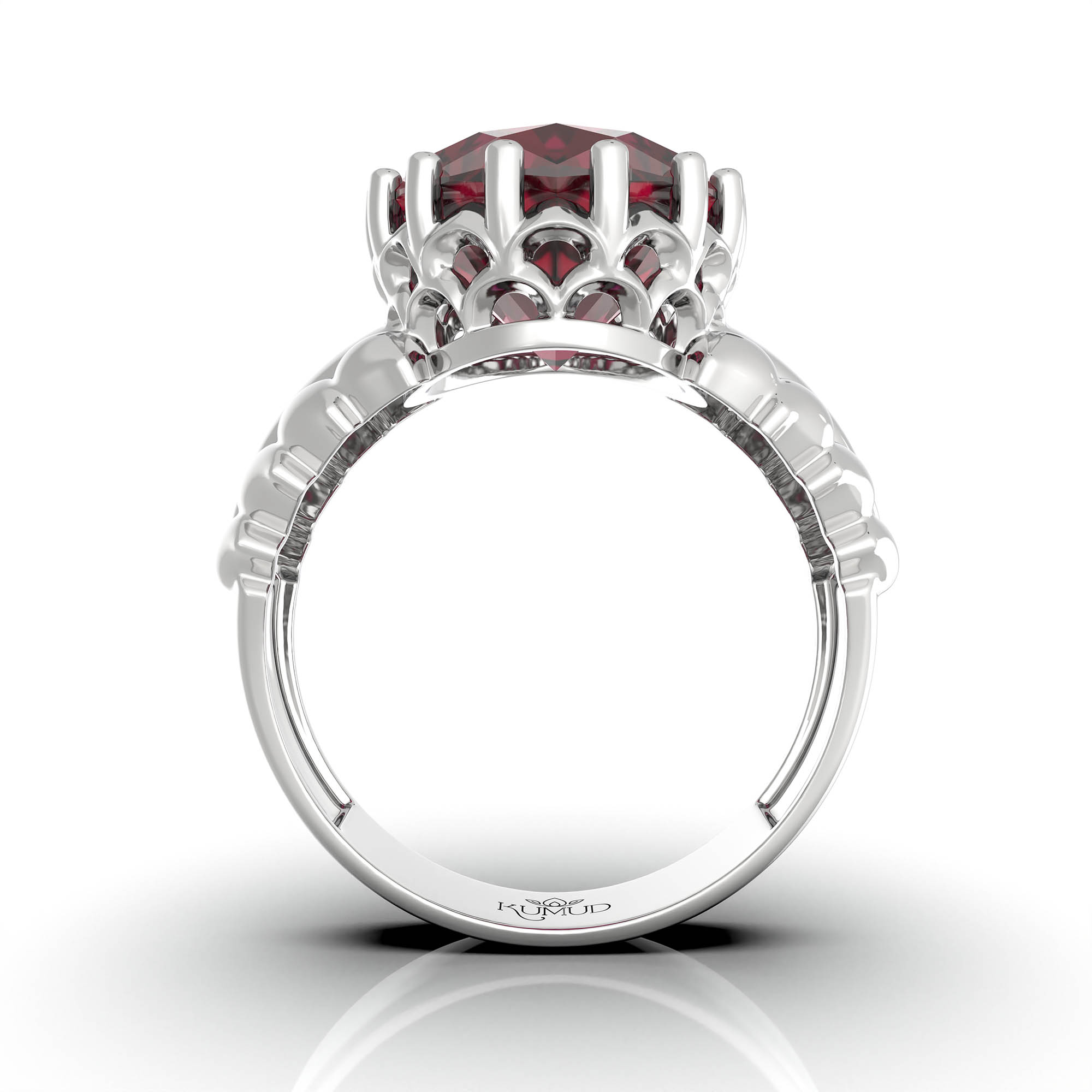 Ruby (Manik) Antique Ring for Women in 18K White Gold – Oval 13x10 mm, Prong Setting, 4 g (Design KA-7) thumbnail