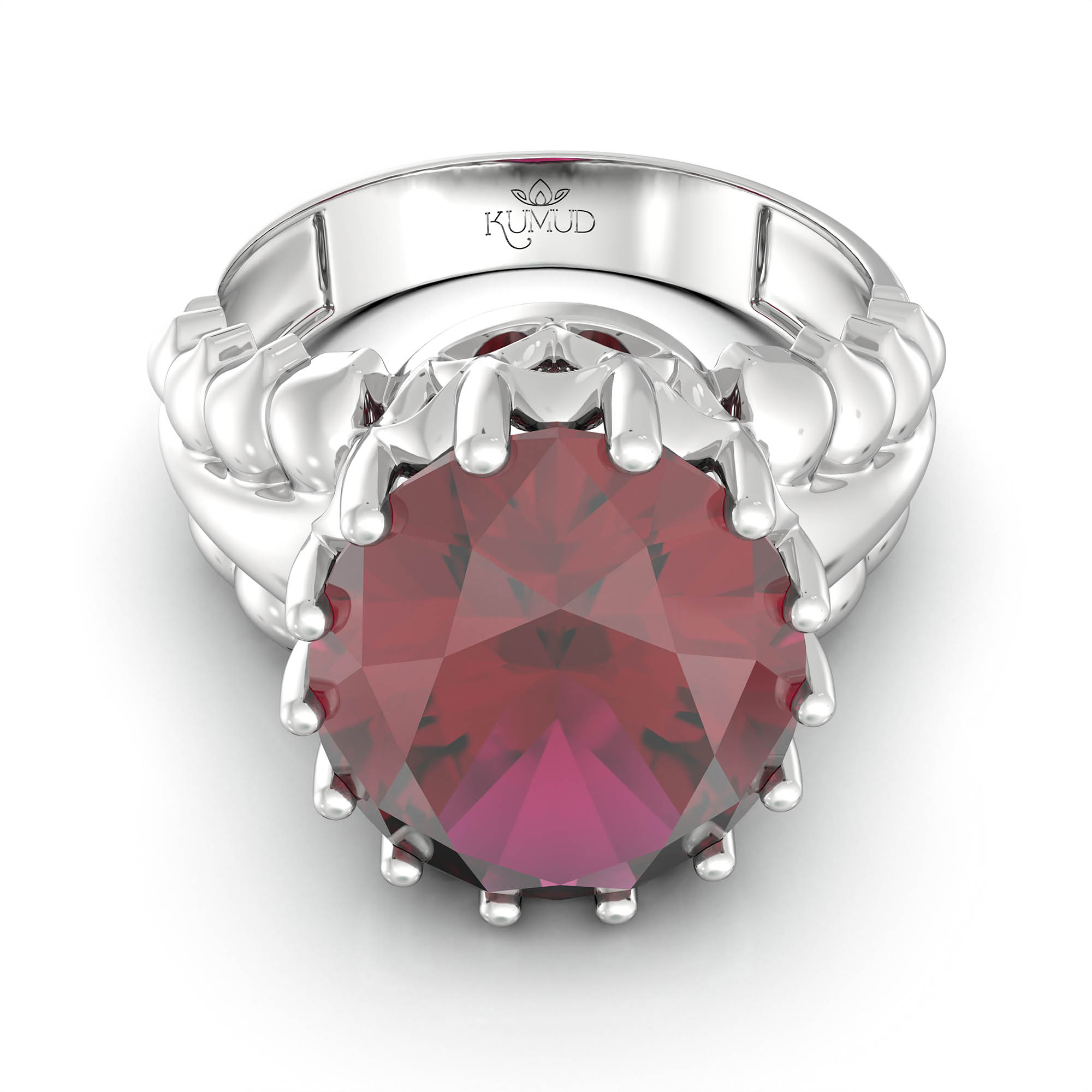 Ruby (Manik) Antique Ring for Women in 18K White Gold – Oval 13x10 mm, Prong Setting, 4 g (Design KA-7) thumbnail