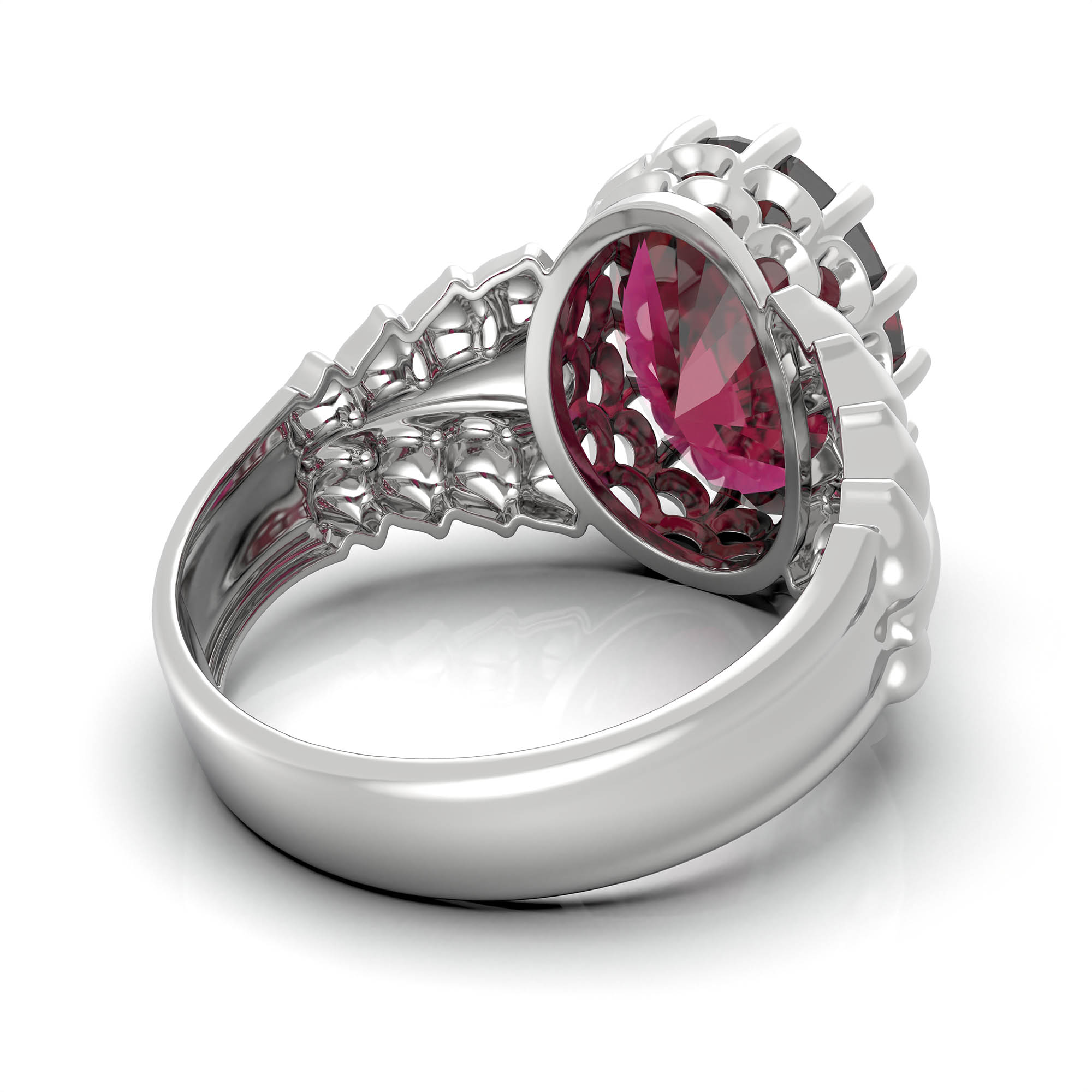 Ruby (Manik) Antique Ring for Women in 18K White Gold – Oval 13x10 mm, Prong Setting, 4 g (Design KA-7) thumbnail
