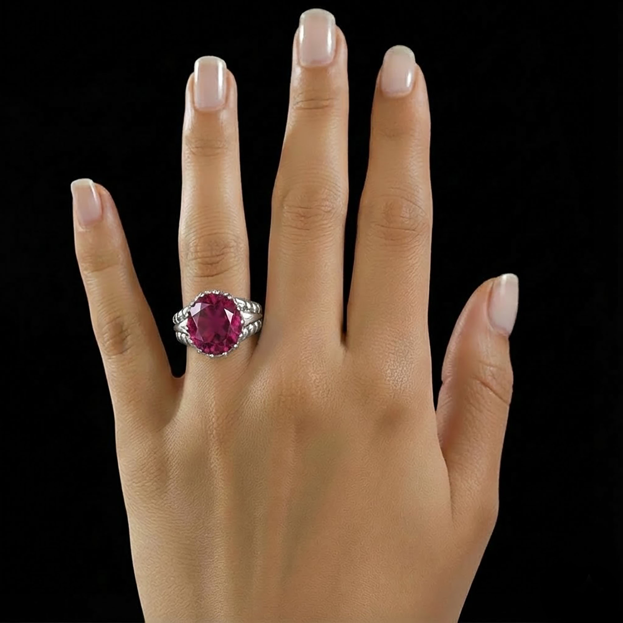 Ruby (Manik) Antique Ring for Women in 18K White Gold – Oval 13x10 mm, Prong Setting, 4 g (Design KA-7) thumbnail
