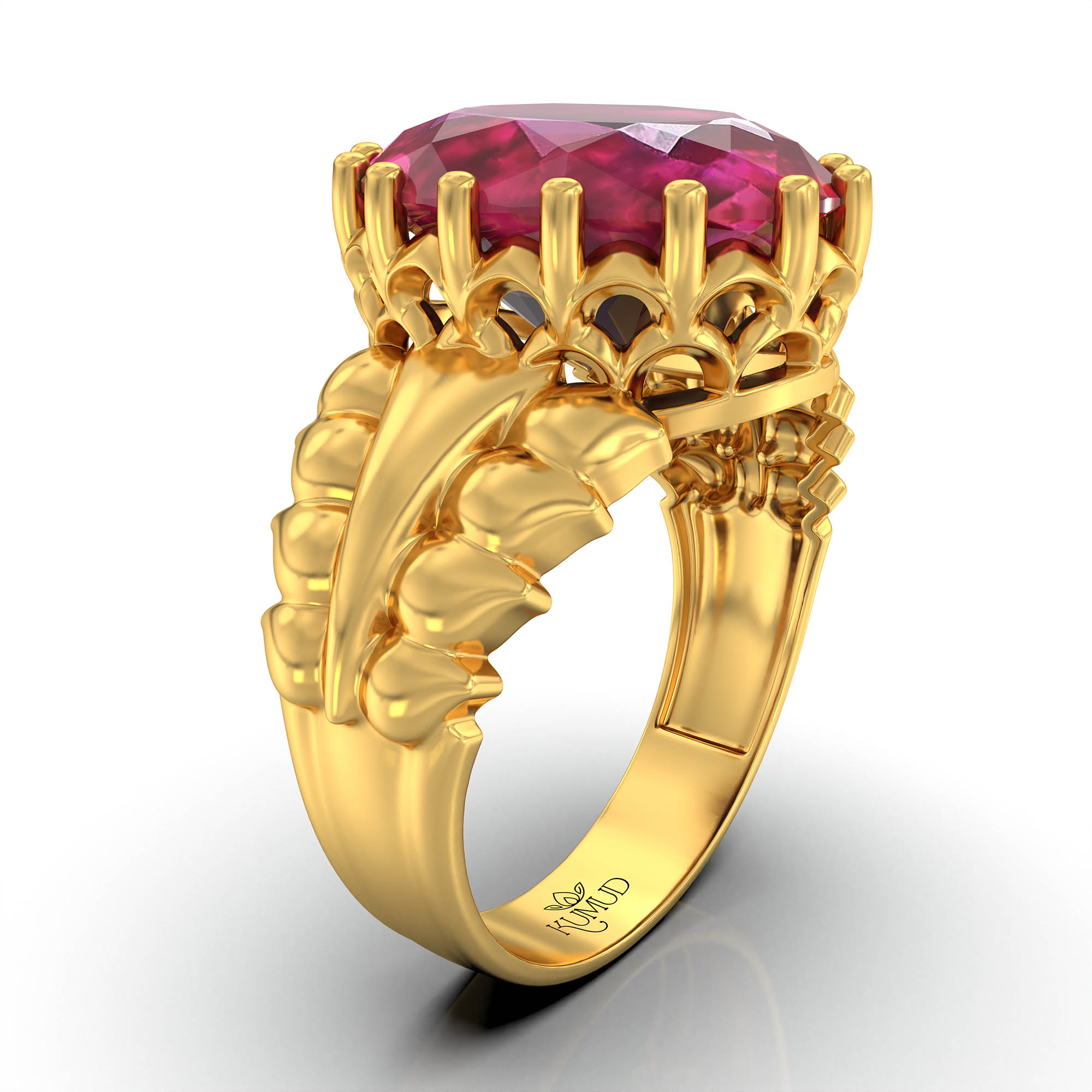 Ruby (Manik) Antique Ring for Women in 22K Yellow Gold – Oval 13x10 mm, Prong Setting, 4 g (Design KA-7) thumbnail