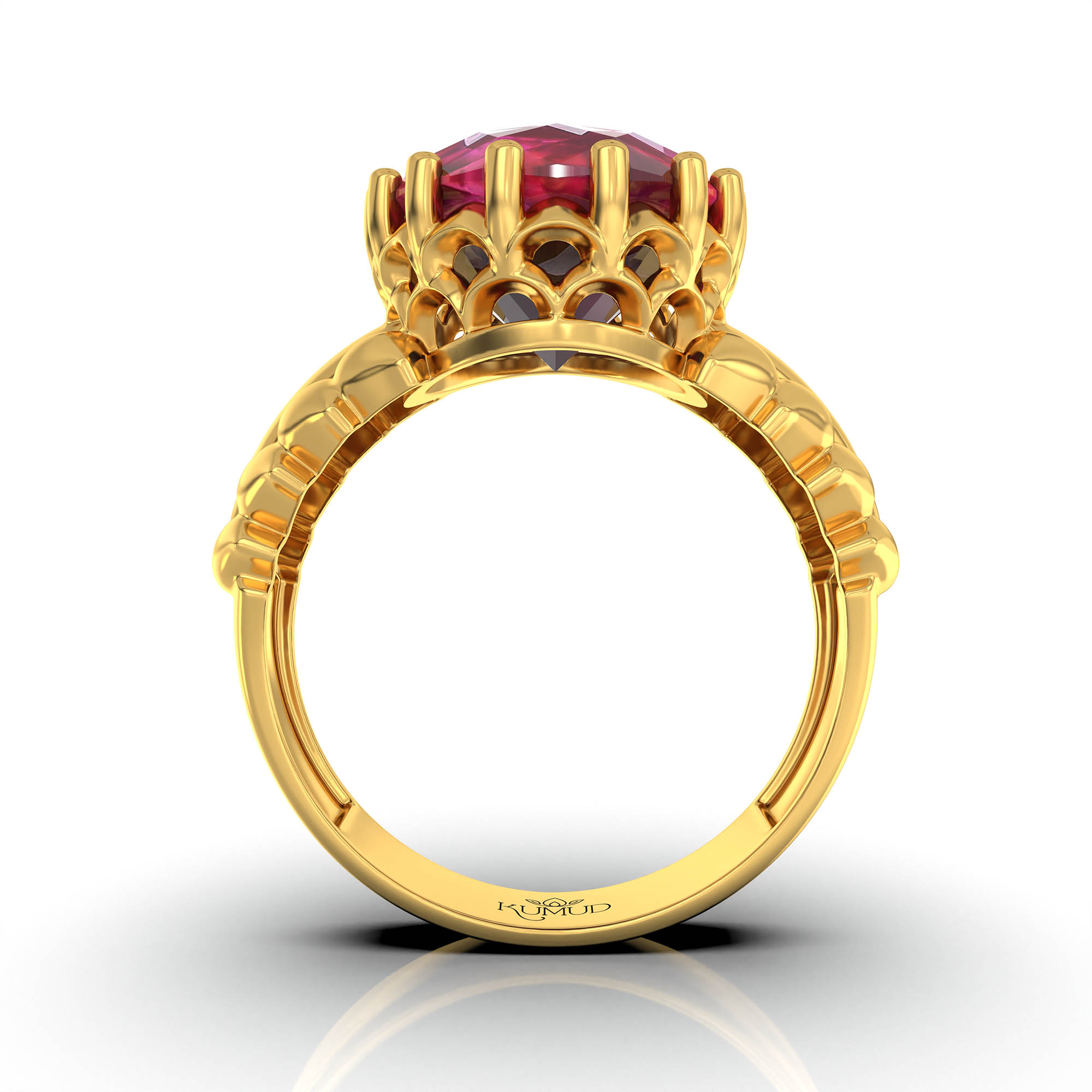 Ruby (Manik) Antique Ring for Women in 22K Yellow Gold – Oval 13x10 mm, Prong Setting, 4 g (Design KA-7) thumbnail