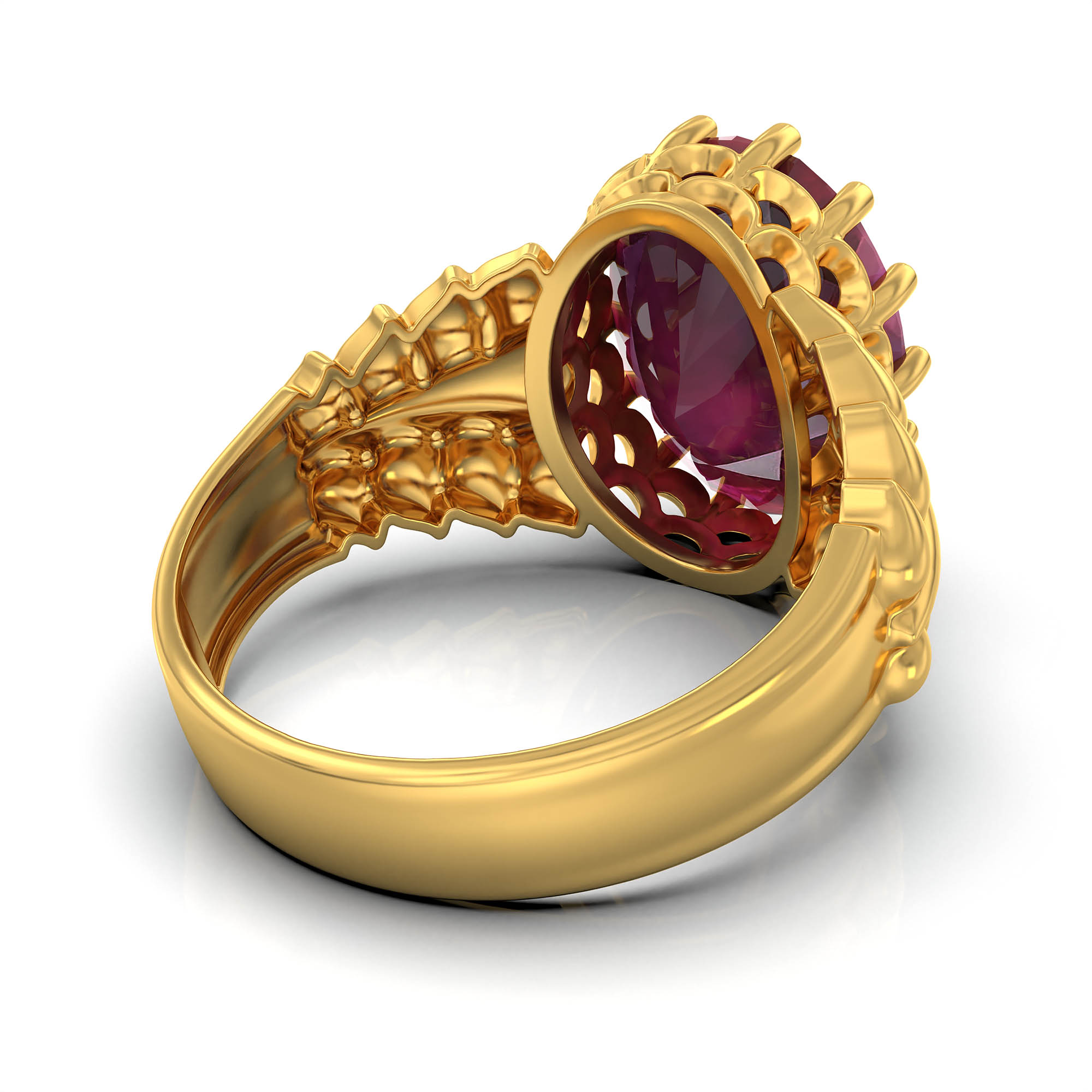 Ruby (Manik) Antique Ring for Women in 22K Yellow Gold – Oval 13x10 mm, Prong Setting, 4 g (Design KA-7) thumbnail