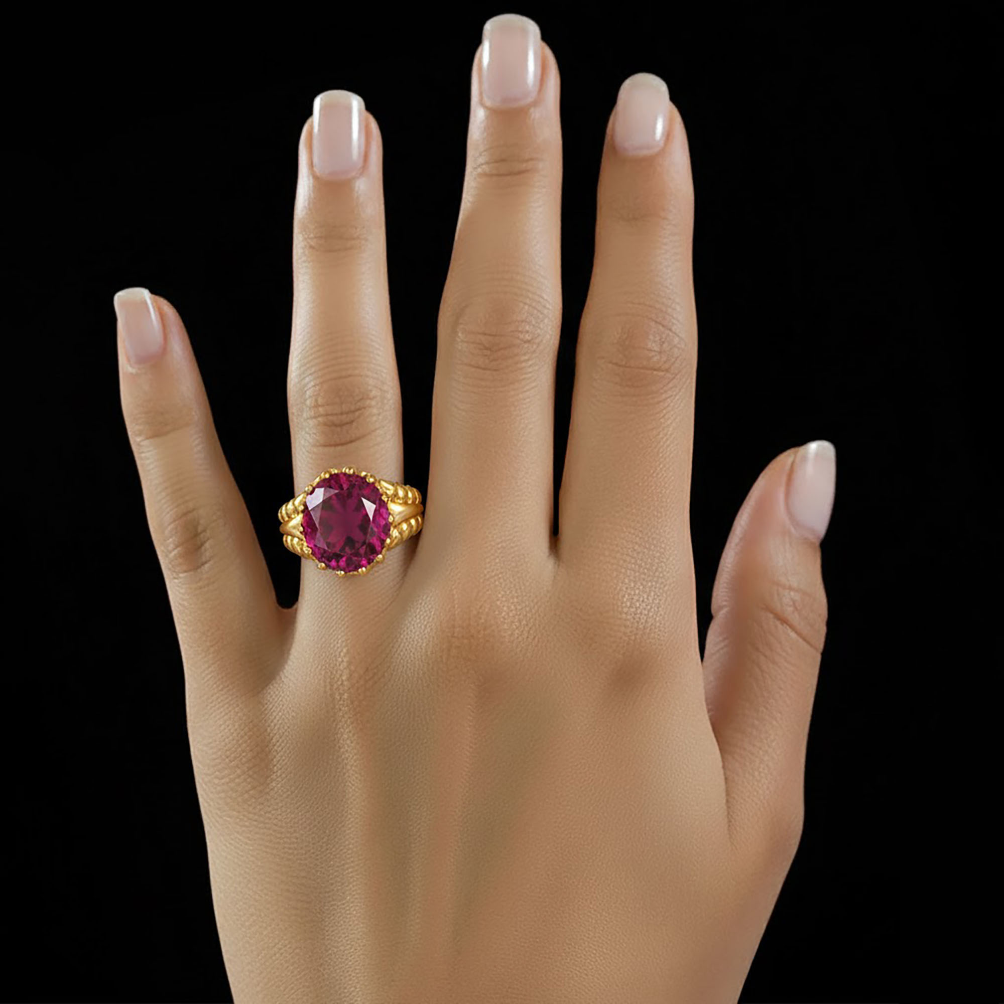 Ruby (Manik) Antique Ring for Women in 22K Yellow Gold – Oval 13x10 mm, Prong Setting, 4 g (Design KA-7) thumbnail