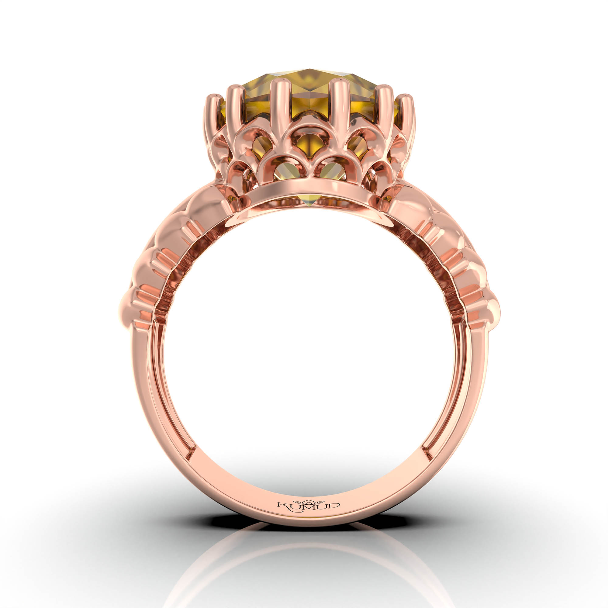 Yellow Sapphire (Pukhraj) Antique Ring for Women in 18K Rose Gold – Oval 13x10 mm, Prong Setting, 4 g (Design KA-7) thumbnail