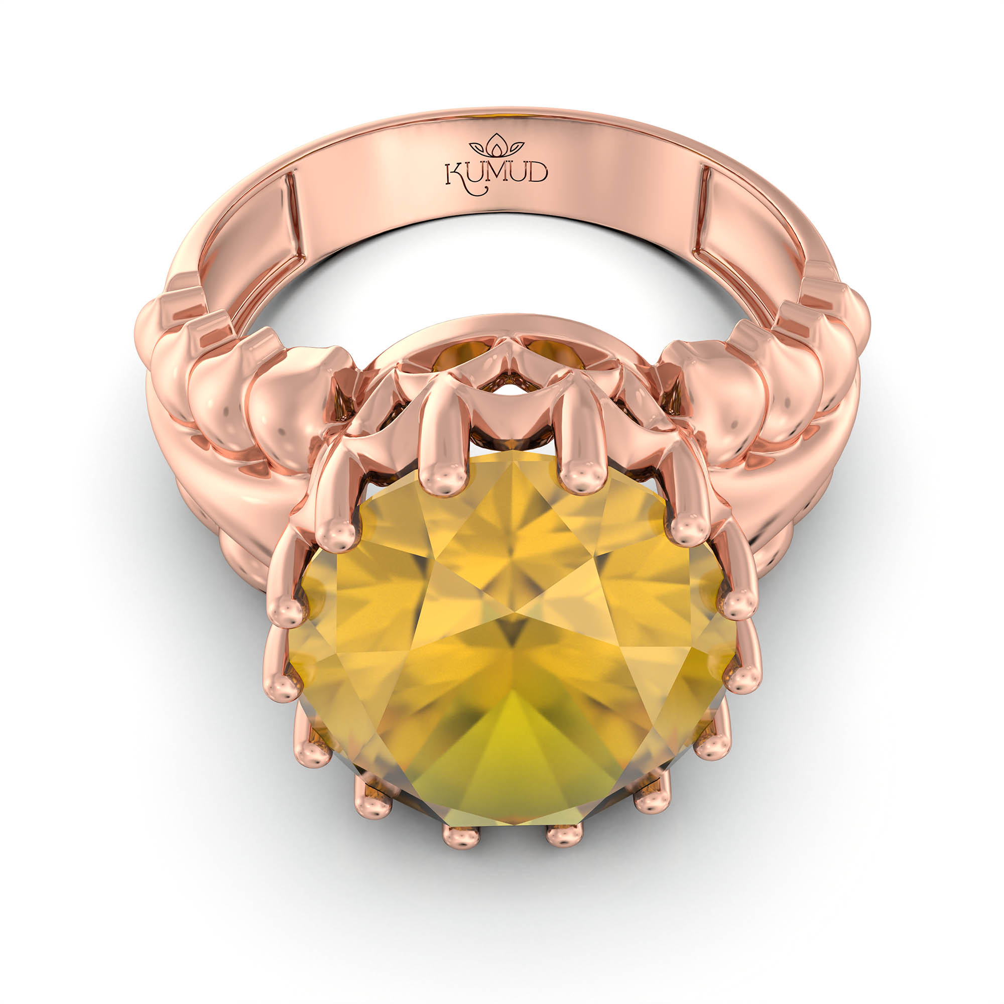 Yellow Sapphire (Pukhraj) Antique Ring for Women in 18K Rose Gold – Oval 13x10 mm, Prong Setting, 4 g (Design KA-7) thumbnail