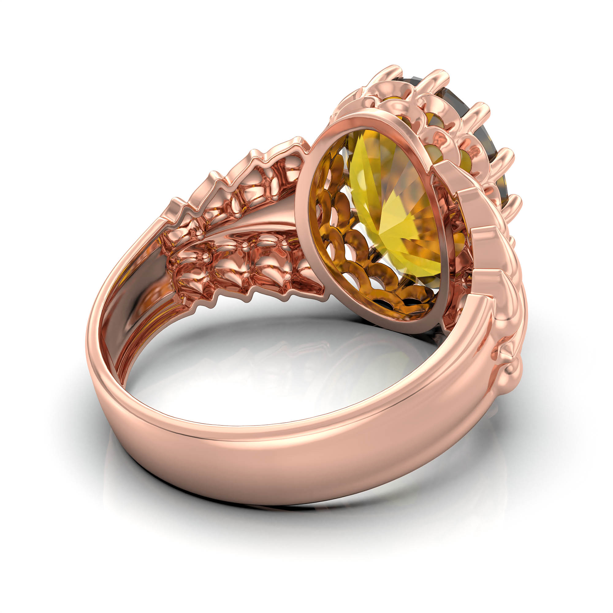 Yellow Sapphire (Pukhraj) Antique Ring for Women in 18K Rose Gold – Oval 13x10 mm, Prong Setting, 4 g (Design KA-7) thumbnail