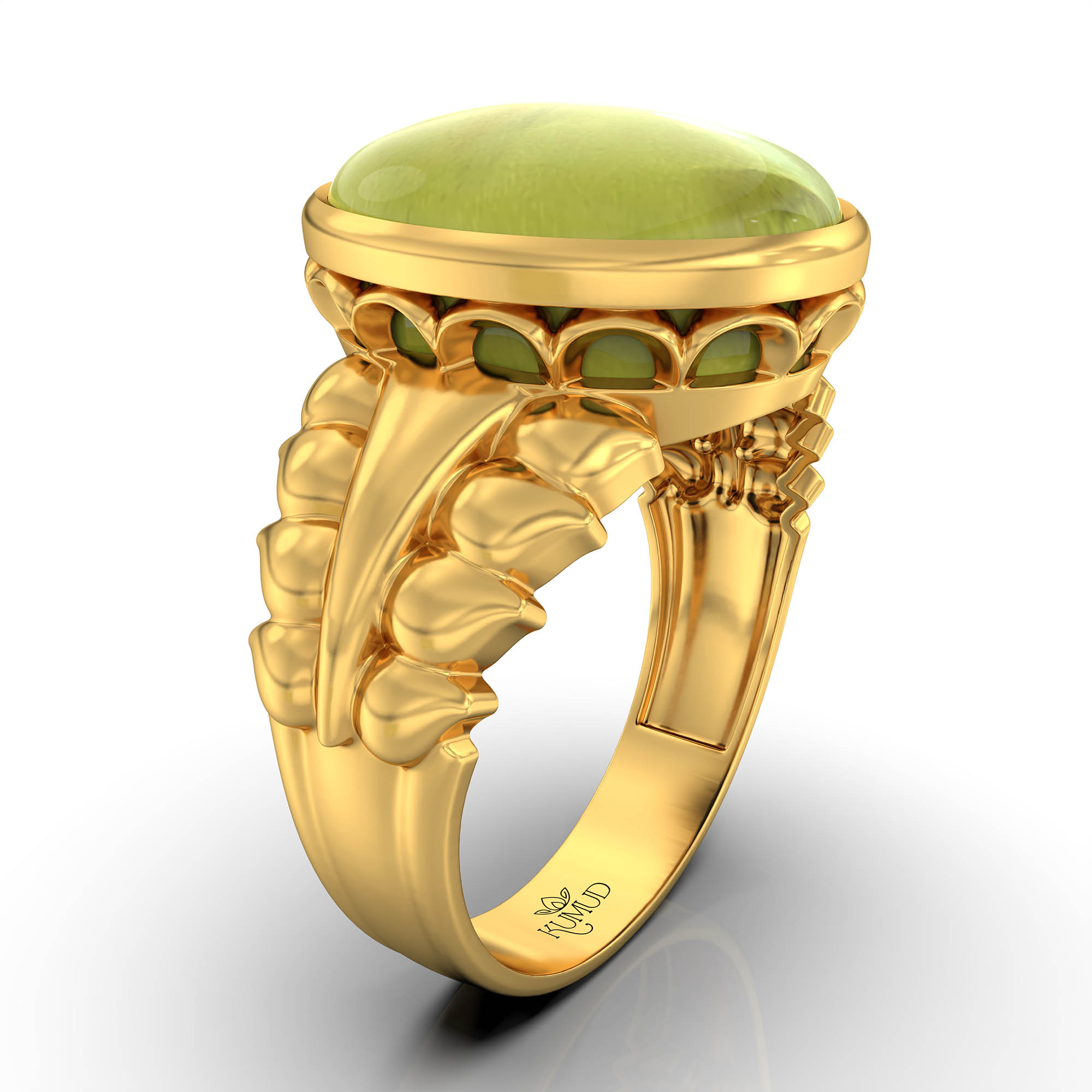 Cat's Eye (Lehsunia) Antique Ring for Women in 22K Yellow Gold – Oval Cabochon 13x10 mm, Bezel Setting, 4 g (Design KA-7) thumbnail