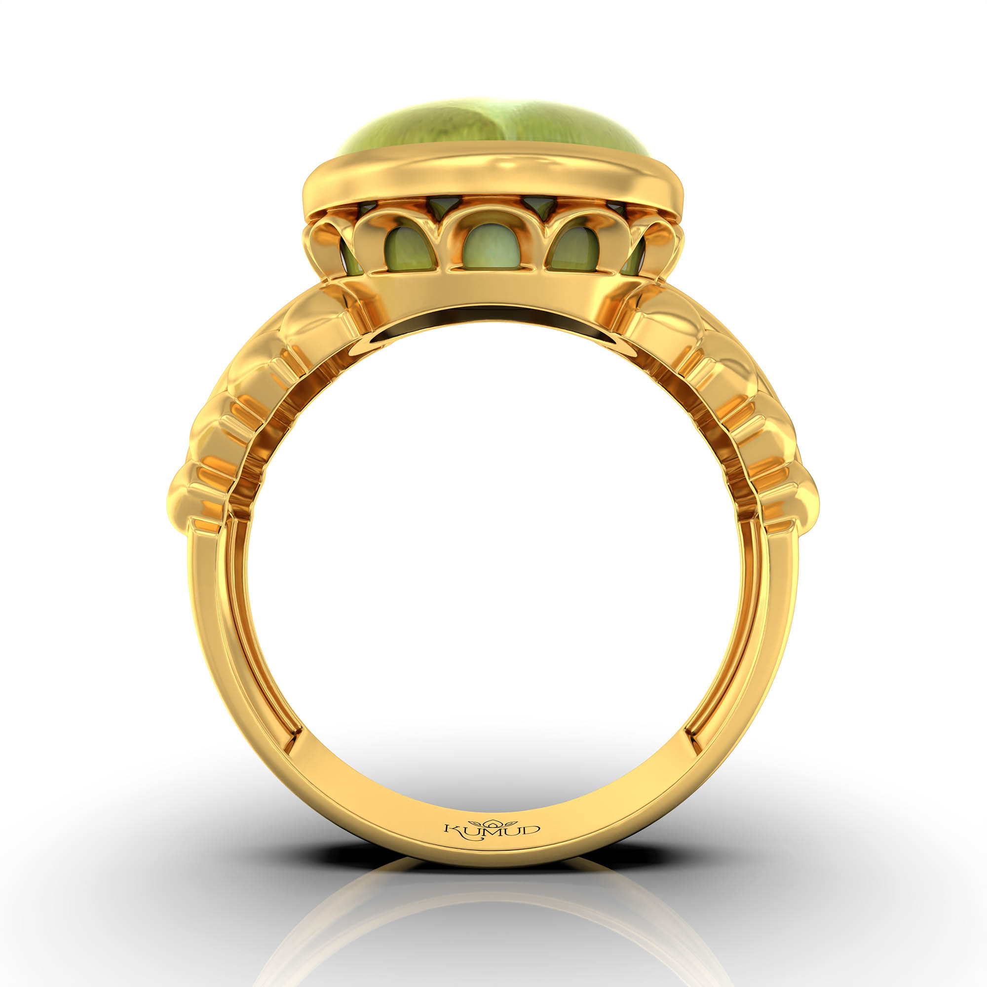 Cat's Eye (Lehsunia) Antique Ring for Women in 22K Yellow Gold – Oval Cabochon 13x10 mm, Bezel Setting, 4 g (Design KA-7) thumbnail
