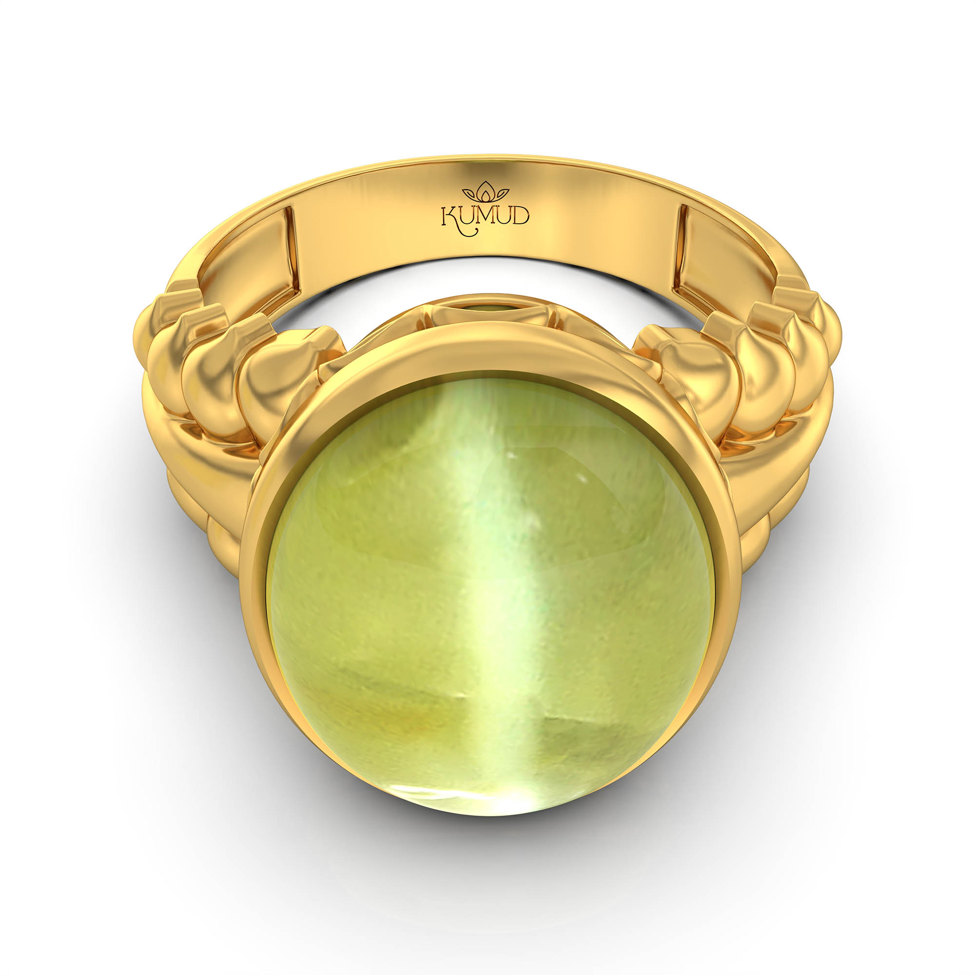 Cat's Eye (Lehsunia) Antique Ring for Women in 22K Yellow Gold – Oval Cabochon 13x10 mm, Bezel Setting, 4 g (Design KA-7) thumbnail