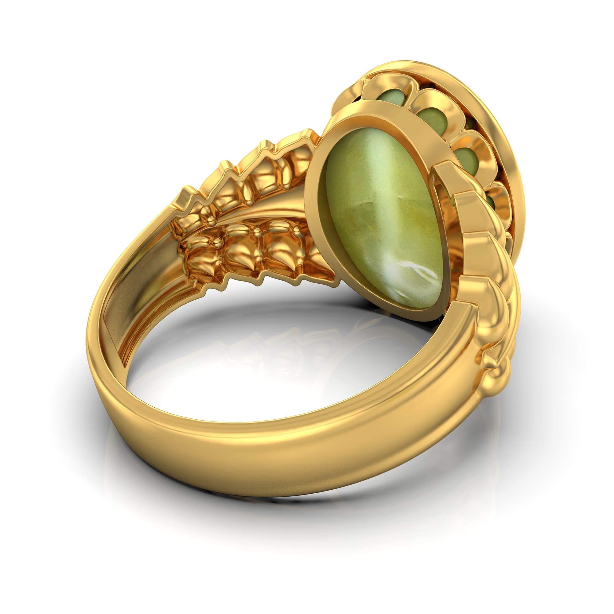 Cat's Eye (Lehsunia) Antique Ring for Women in 22K Yellow Gold – Oval Cabochon 13x10 mm, Bezel Setting, 4 g (Design KA-7) thumbnail