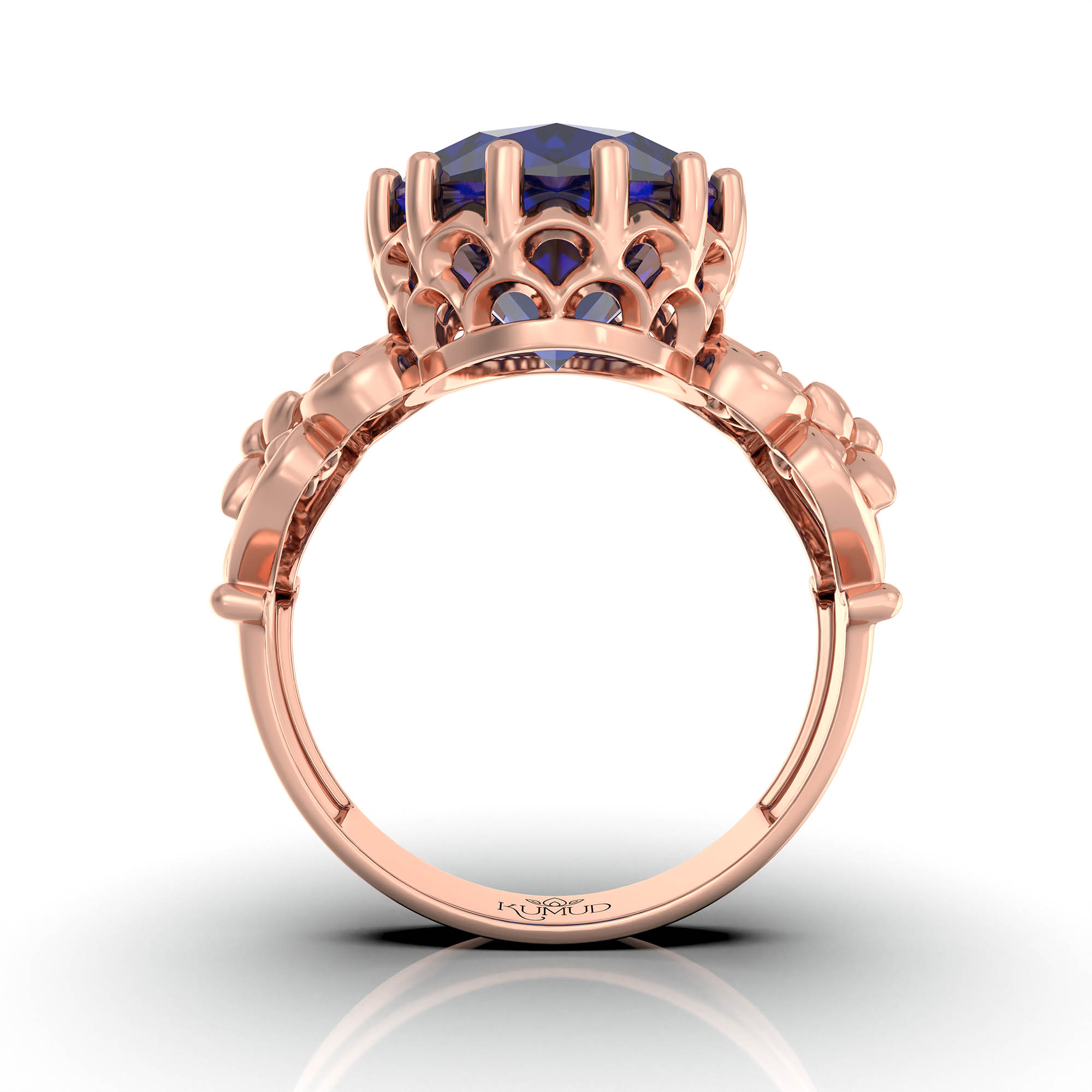 Blue Sapphire (Neelam) Antique Ring for Women in 18K Rose Gold – Oval 13x10 mm, Prong Setting, 4 g (Design KA-8) thumbnail