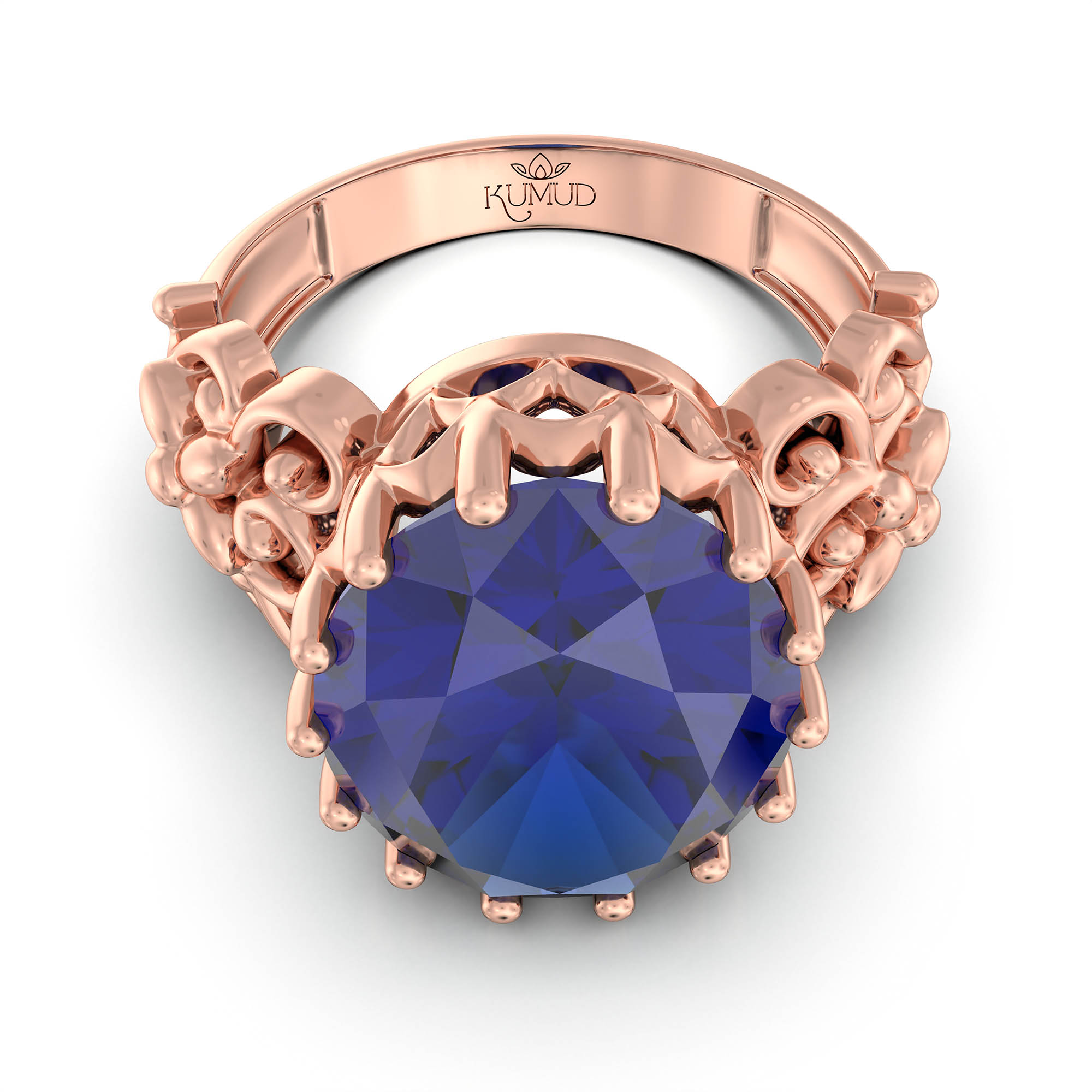 Blue Sapphire (Neelam) Antique Ring for Women in 18K Rose Gold – Oval 13x10 mm, Prong Setting, 4 g (Design KA-8) thumbnail