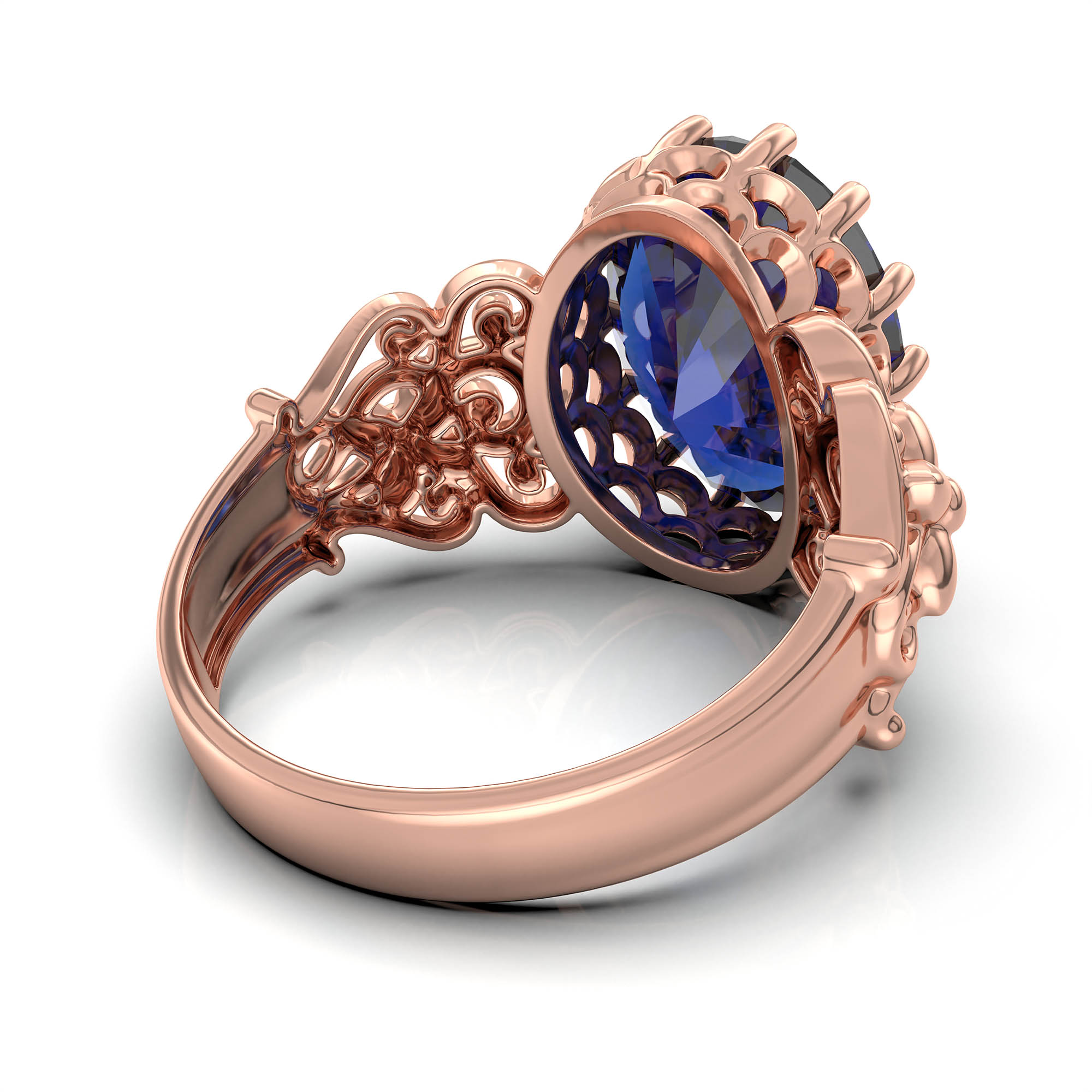 Blue Sapphire (Neelam) Antique Ring for Women in 18K Rose Gold – Oval 13x10 mm, Prong Setting, 4 g (Design KA-8) thumbnail
