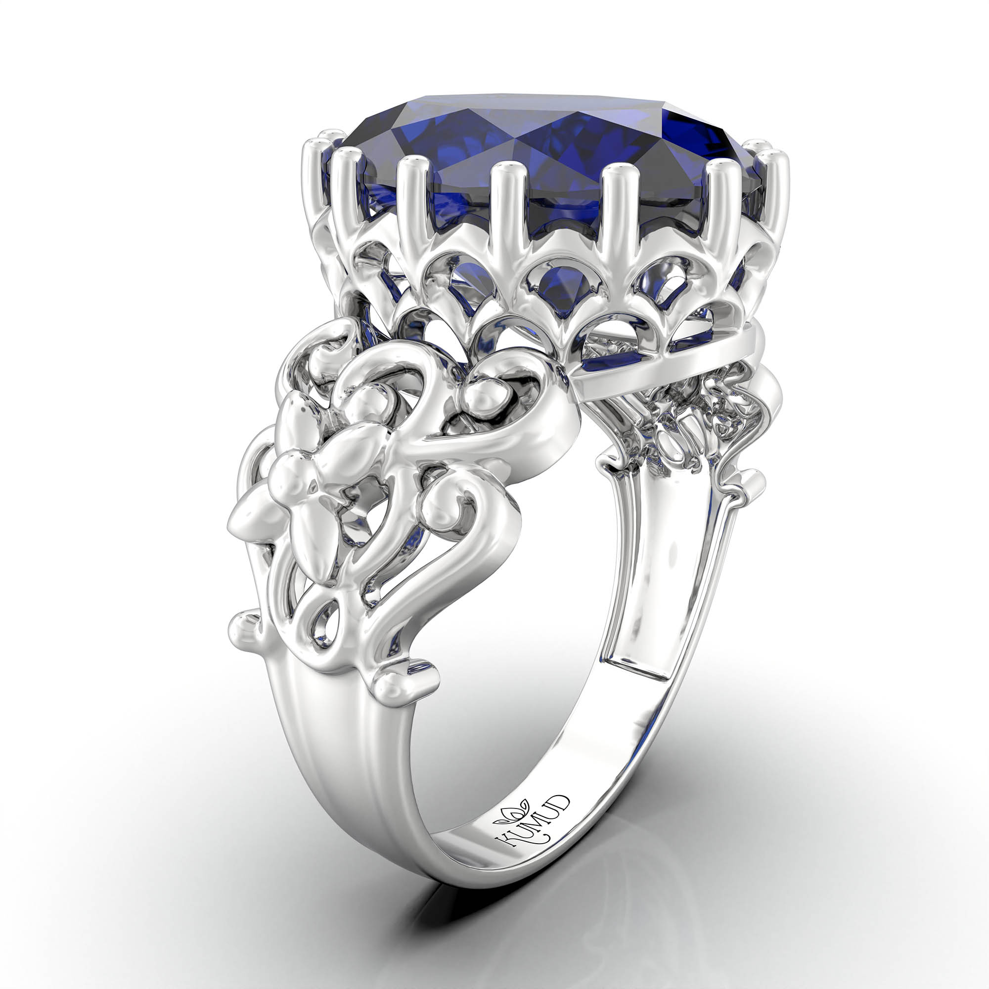 Blue Sapphire (Neelam) Ring for Women in 925 Sterling Silver – Oval 13x10 mm, Prong Setting, 2.4 g (Design KA-8) thumbnail