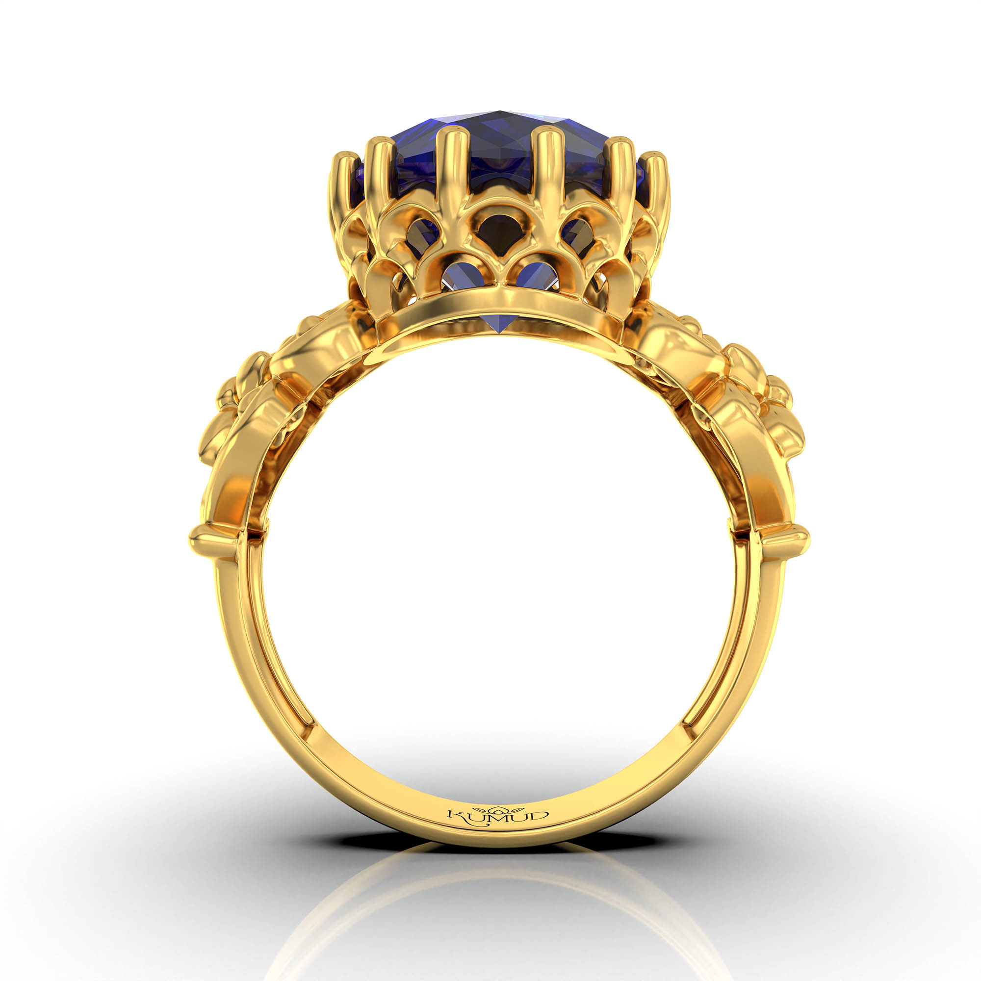Blue Sapphire (Neelam) Antique Ring for Women in 22K Yellow Gold – Oval 13x10 mm, Prong Setting, 4 g (Design KA-8) thumbnail